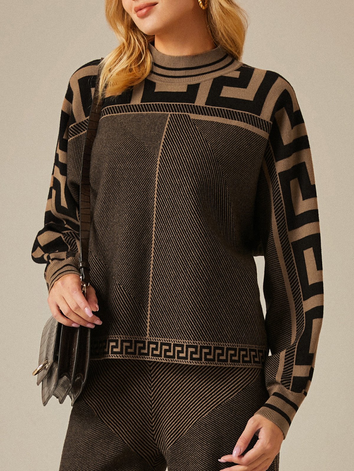 Crew Neck Loose Urban Geometric Sweater