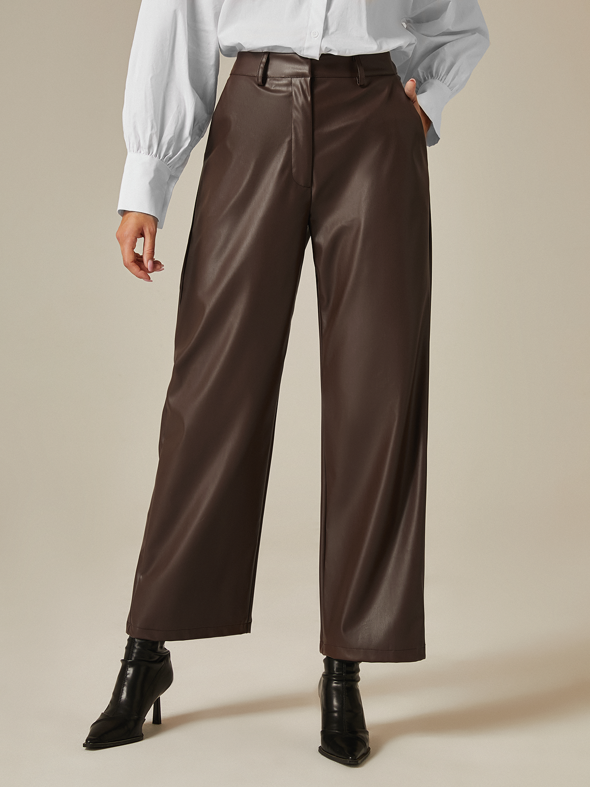 Urban Plain Regular Fit  Pockets Pu Leather Pants