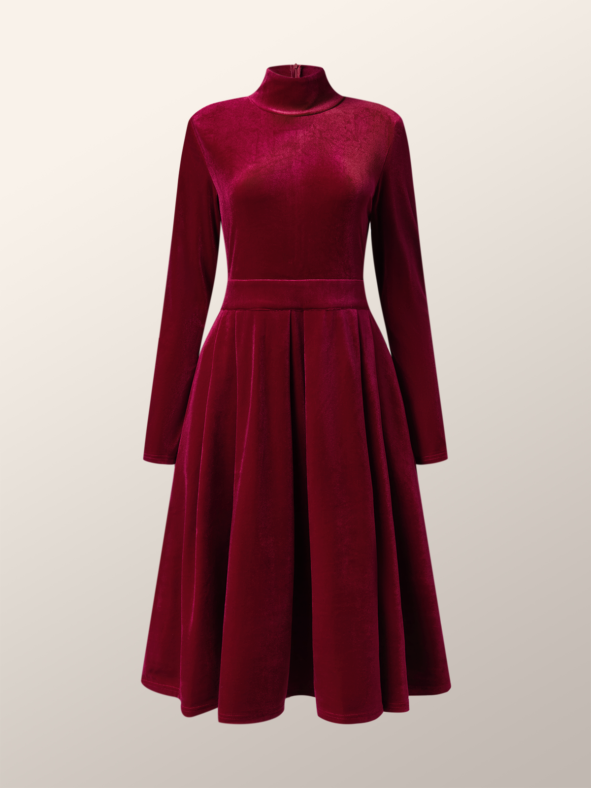 Plain Elegant Regular Fit Long Sleeve Half Turtleneck Midi Dress