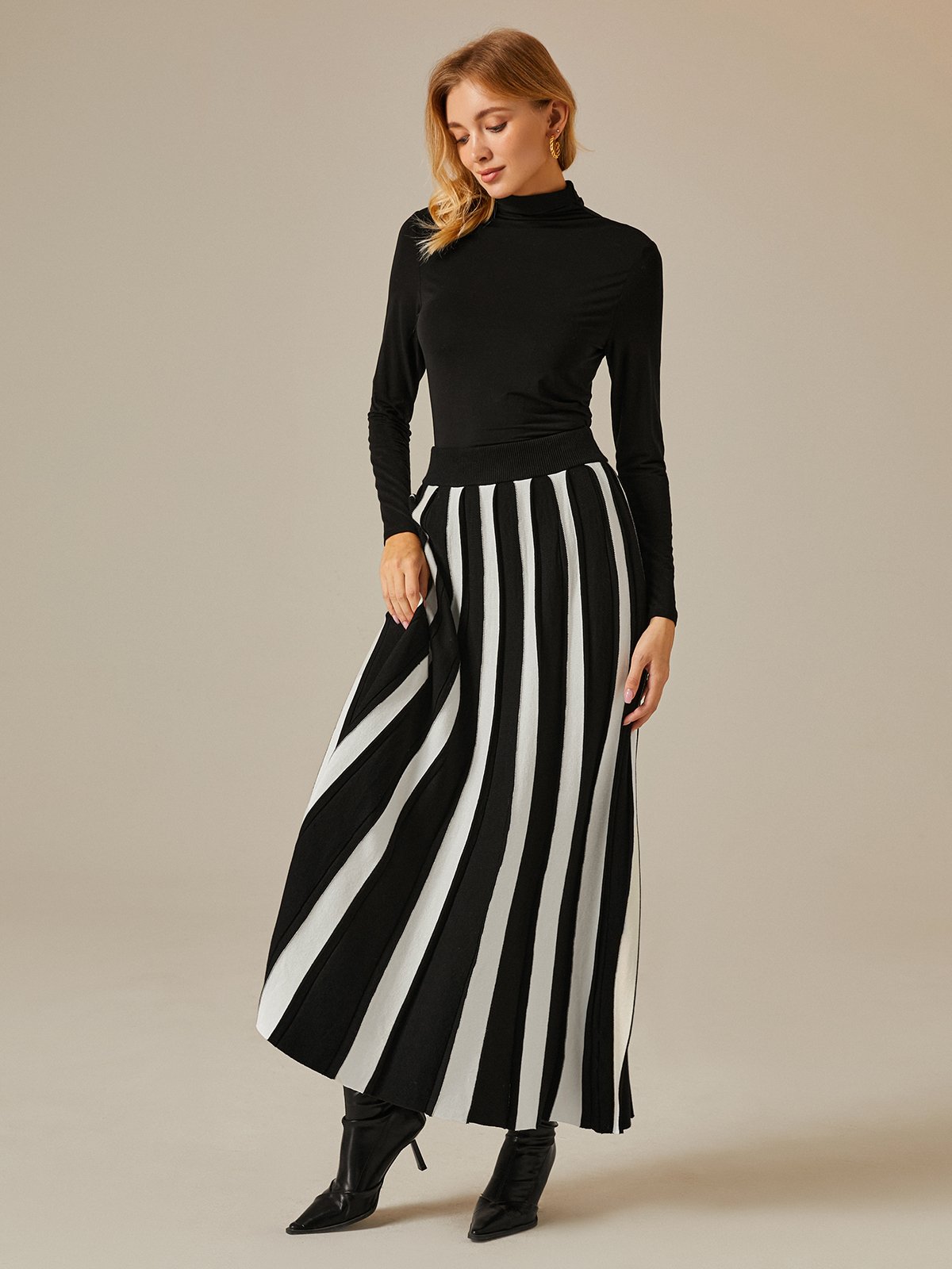 Color Block Long Urban Loose Skirt
