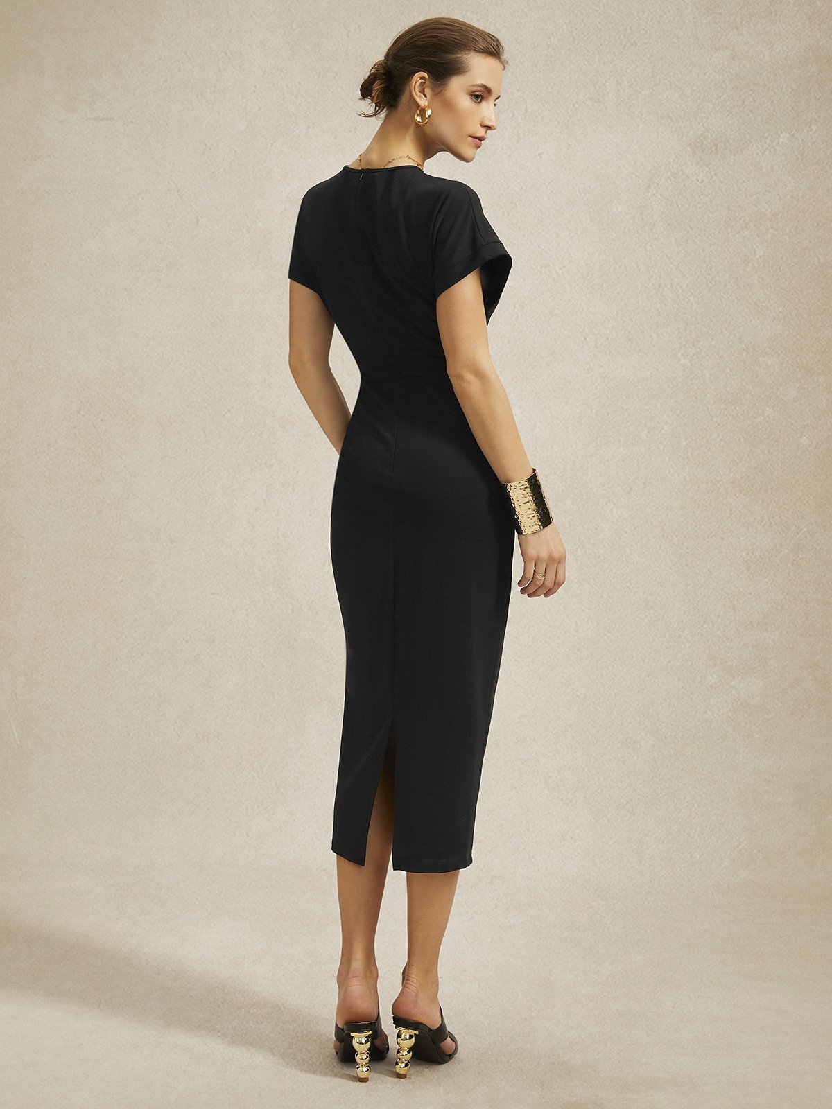 Urban Crew Neck Tight Midi Dress With No Belt