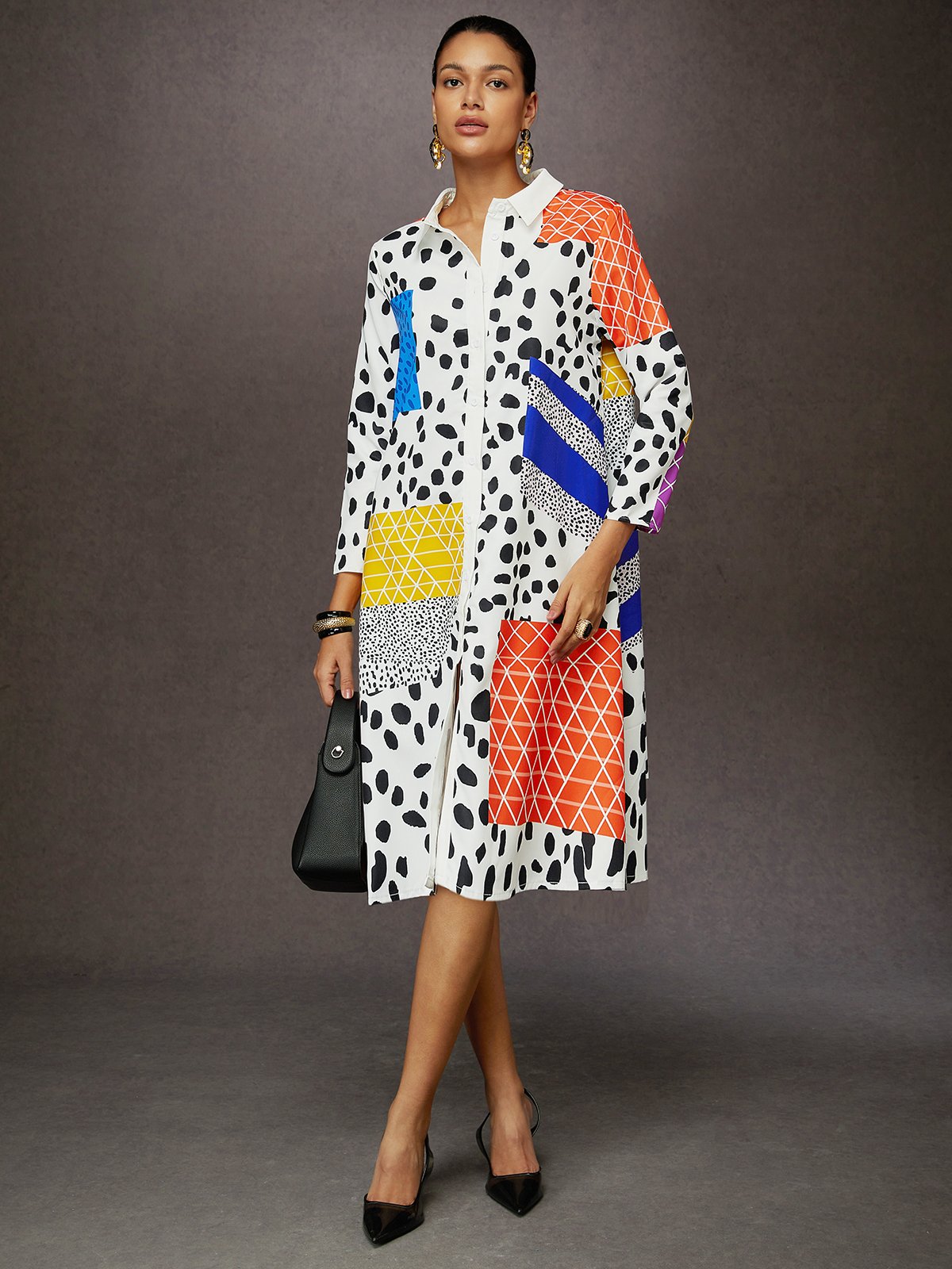 Loose Geometric Urban Shirt Collar Dress