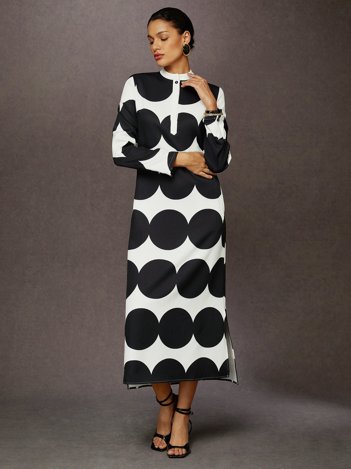 Loose Stand Collar Long Sleeve Urban Maxi Dress