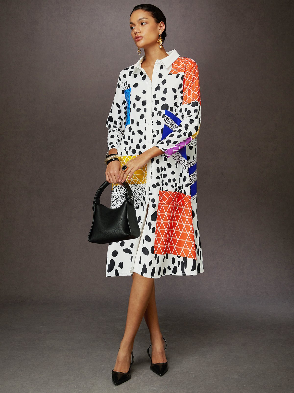 Loose Geometric Urban Shirt Collar Dress