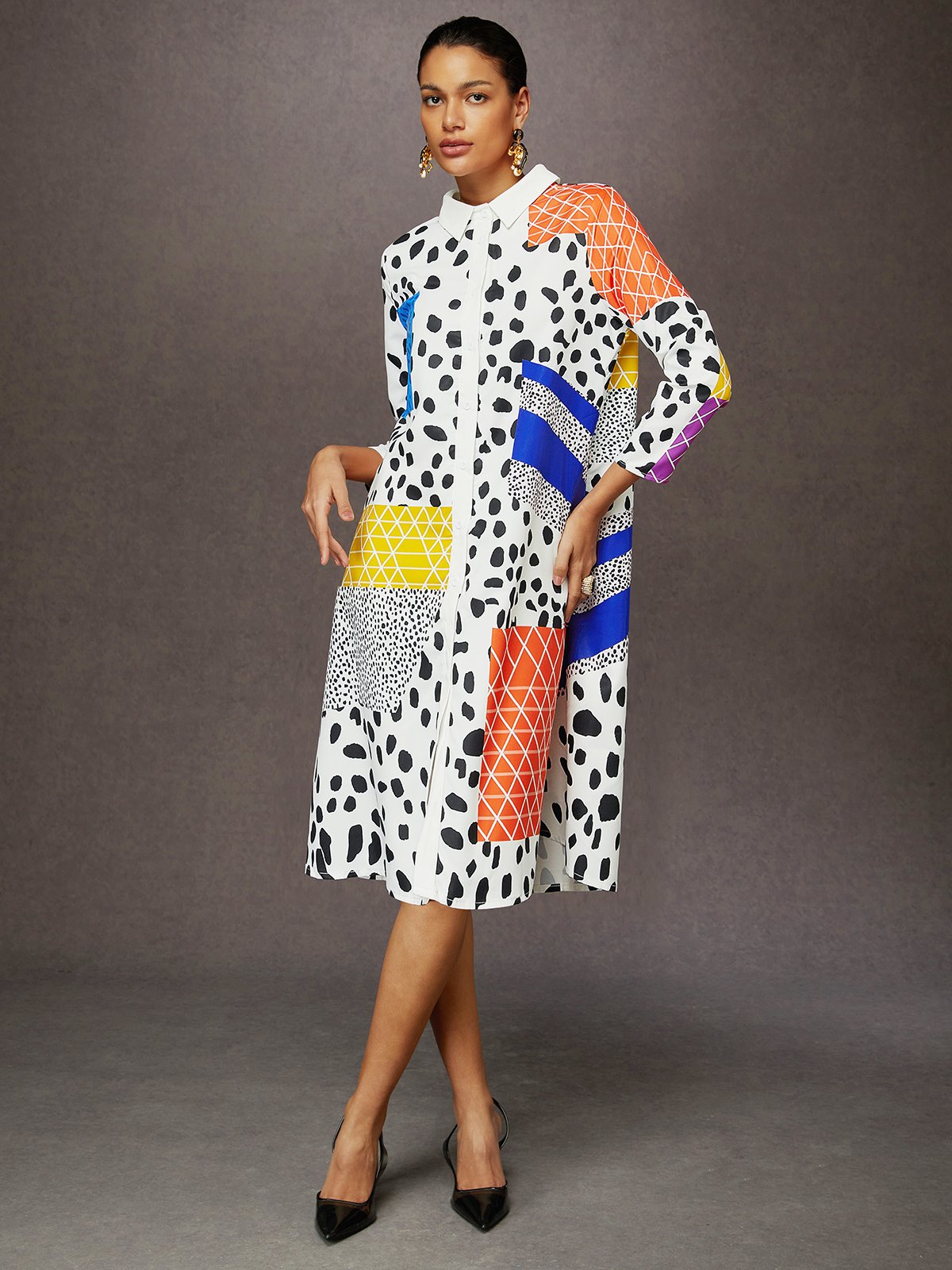 Loose Geometric Urban Shirt Collar Dress