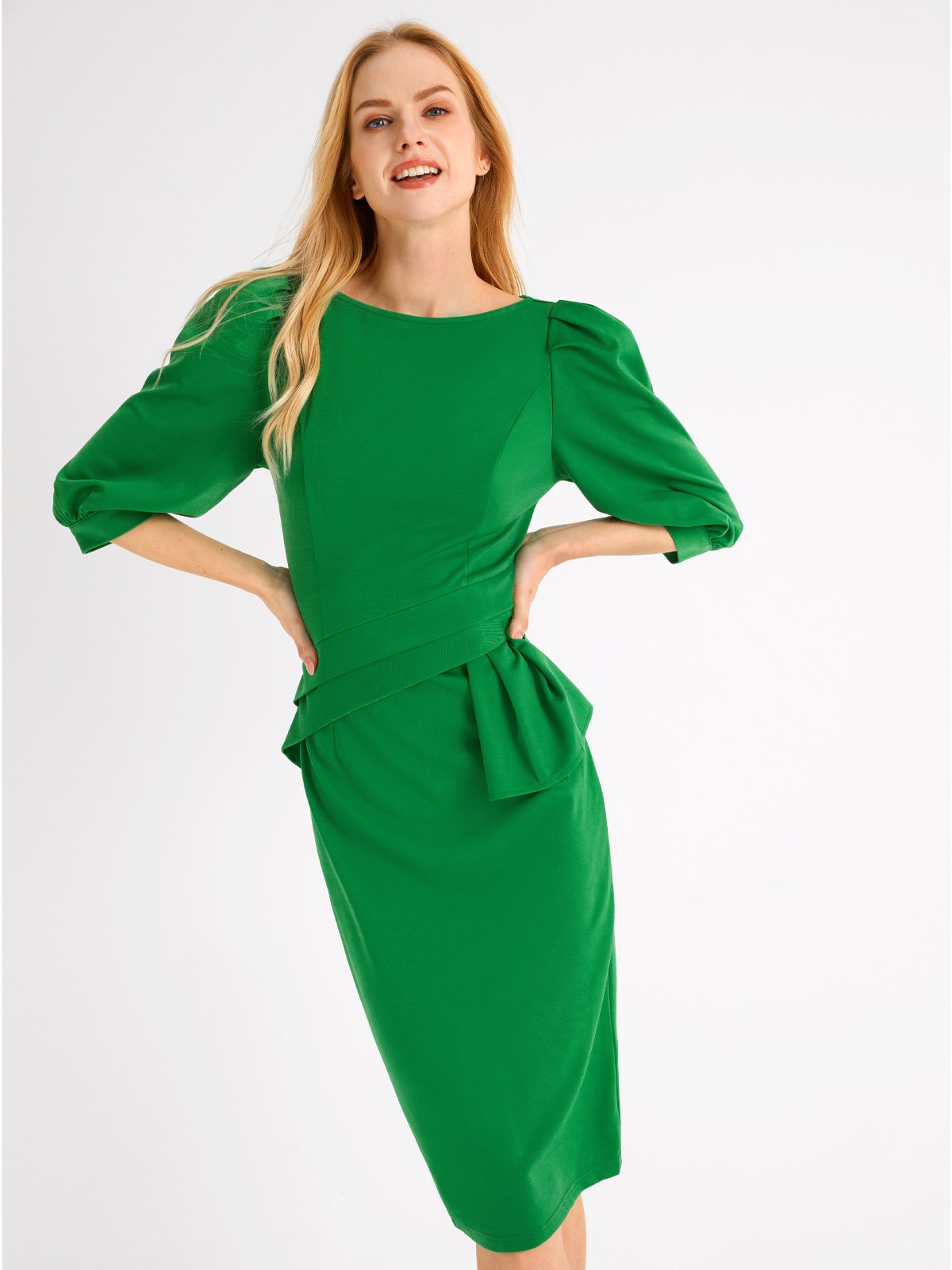 Elegant Skinny Crew Neck Solid Midi Dress