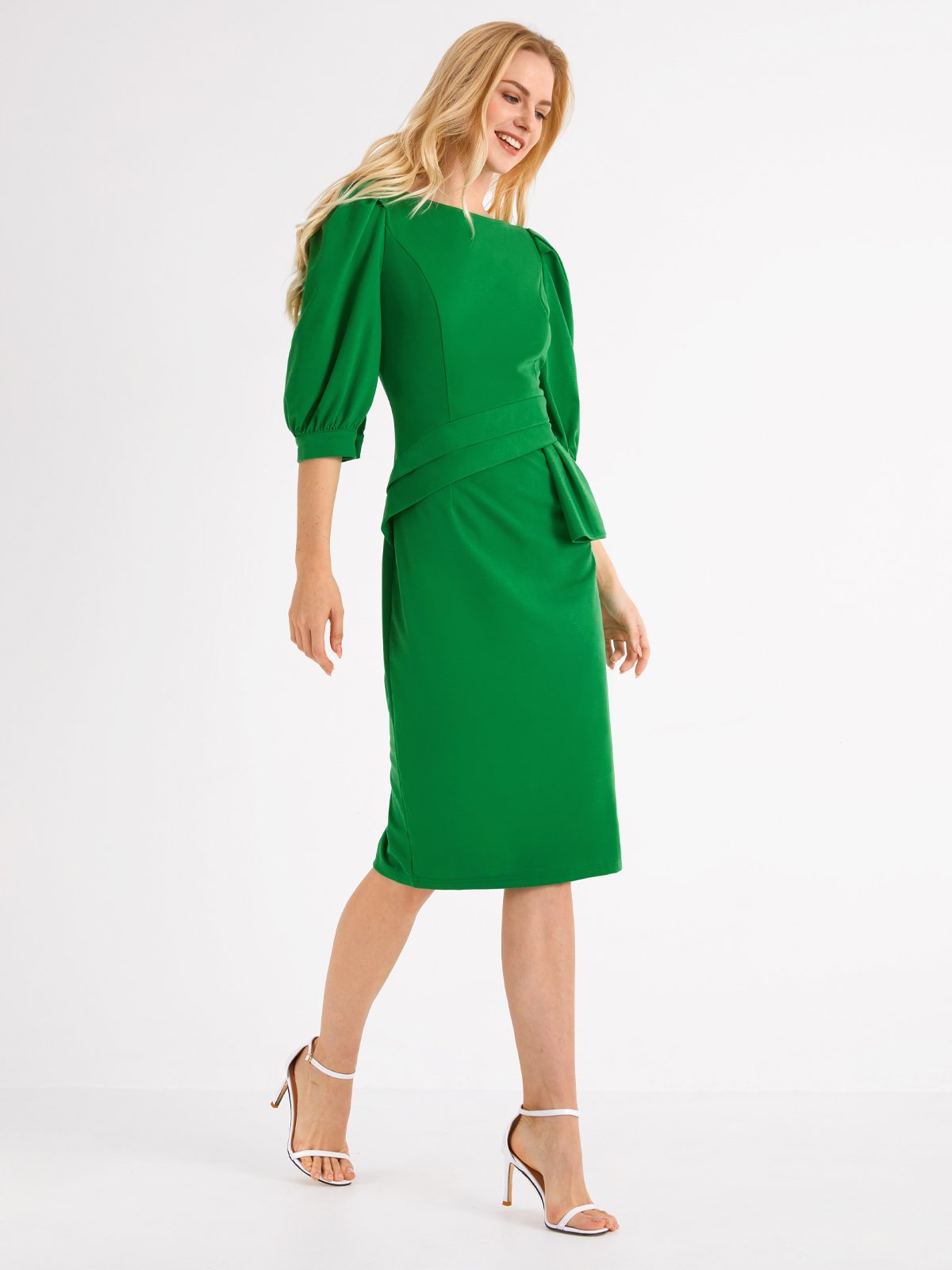 Elegant Skinny Crew Neck Solid Midi Dress