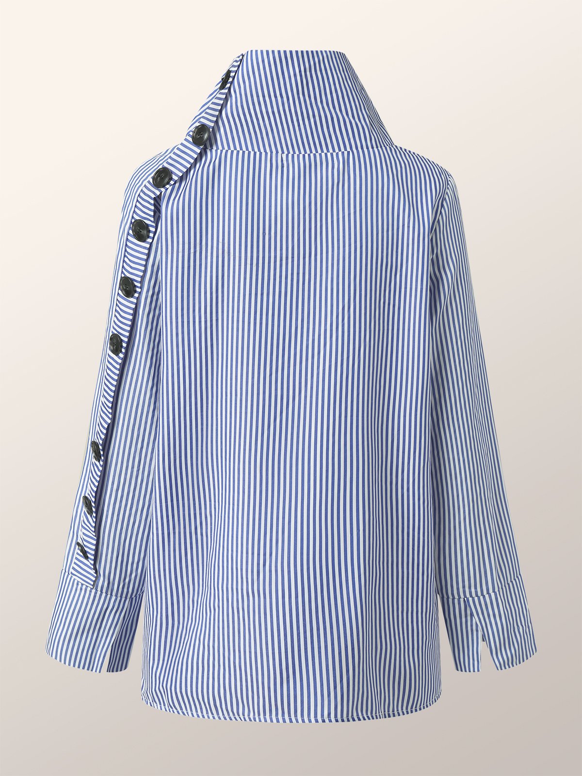 Casual High Neck Striped Long Sleeve Top
