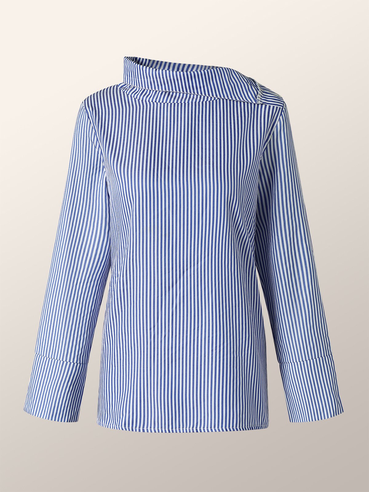 Casual High Neck Striped Long Sleeve Top