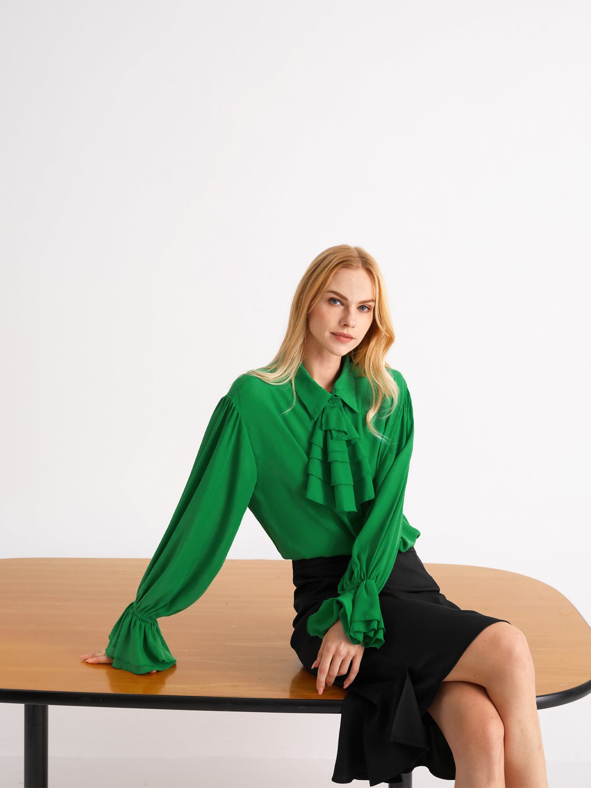 Shirt Collar Elegant  Flouncing  Top