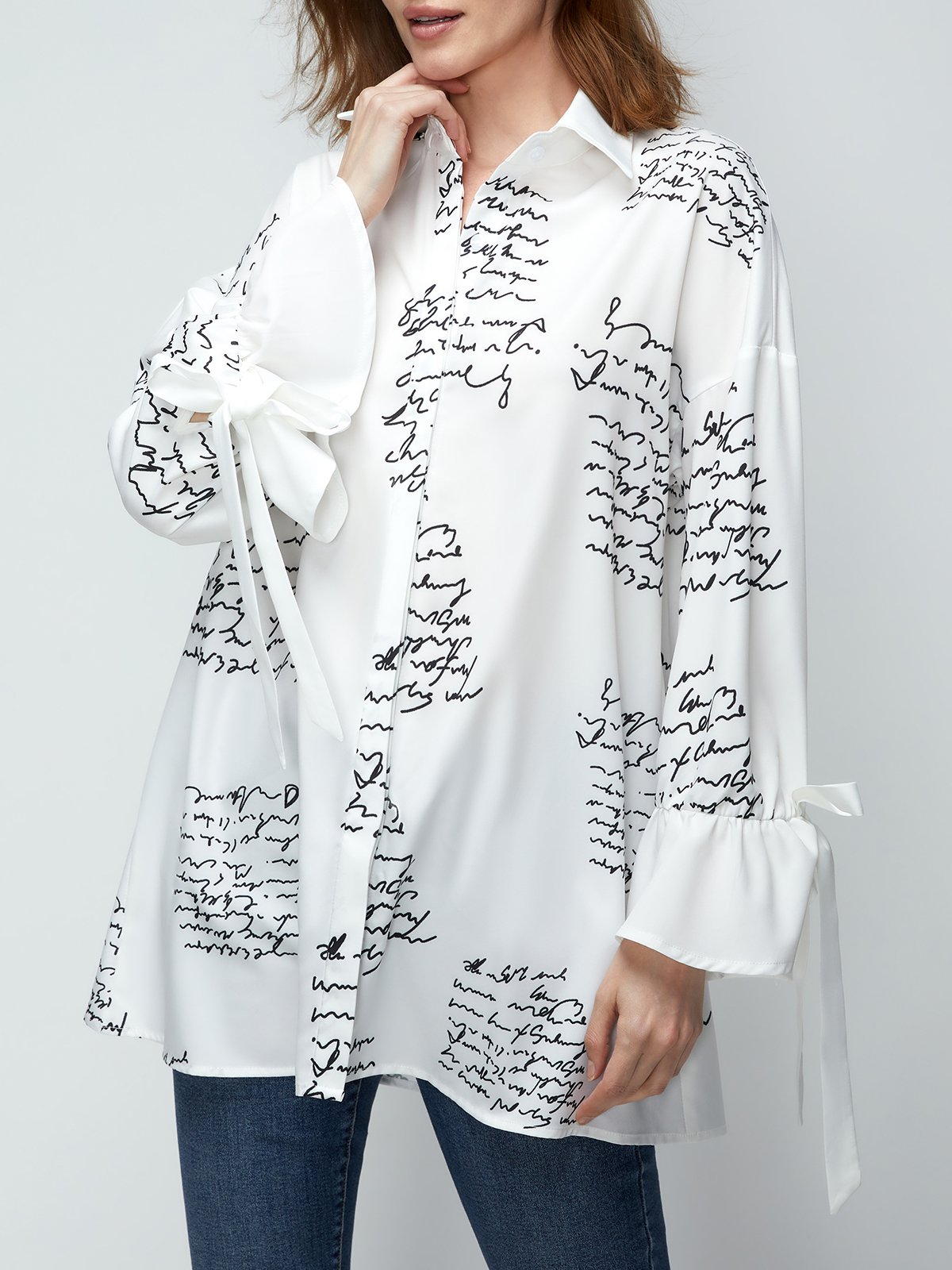 Long Sleeve Elegant Letter  Top