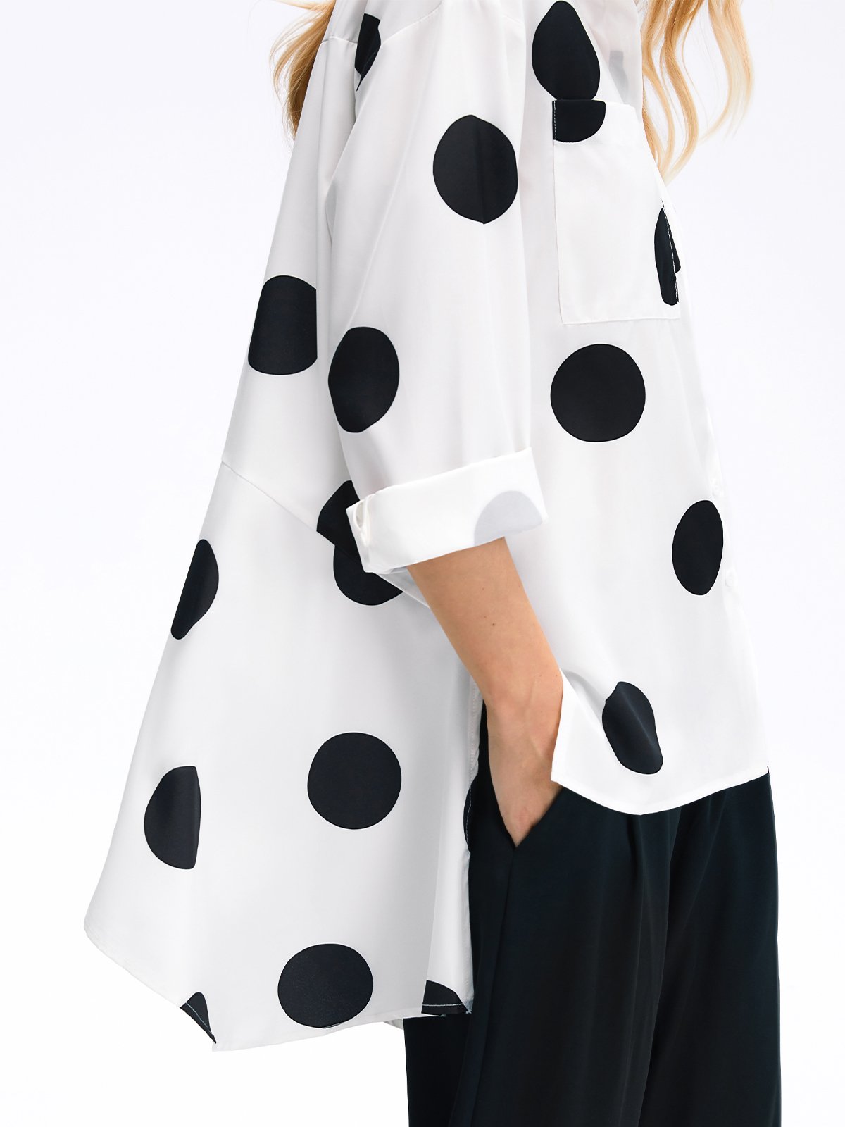 Shirt Collar Polka Dots Shift Elegant Top
