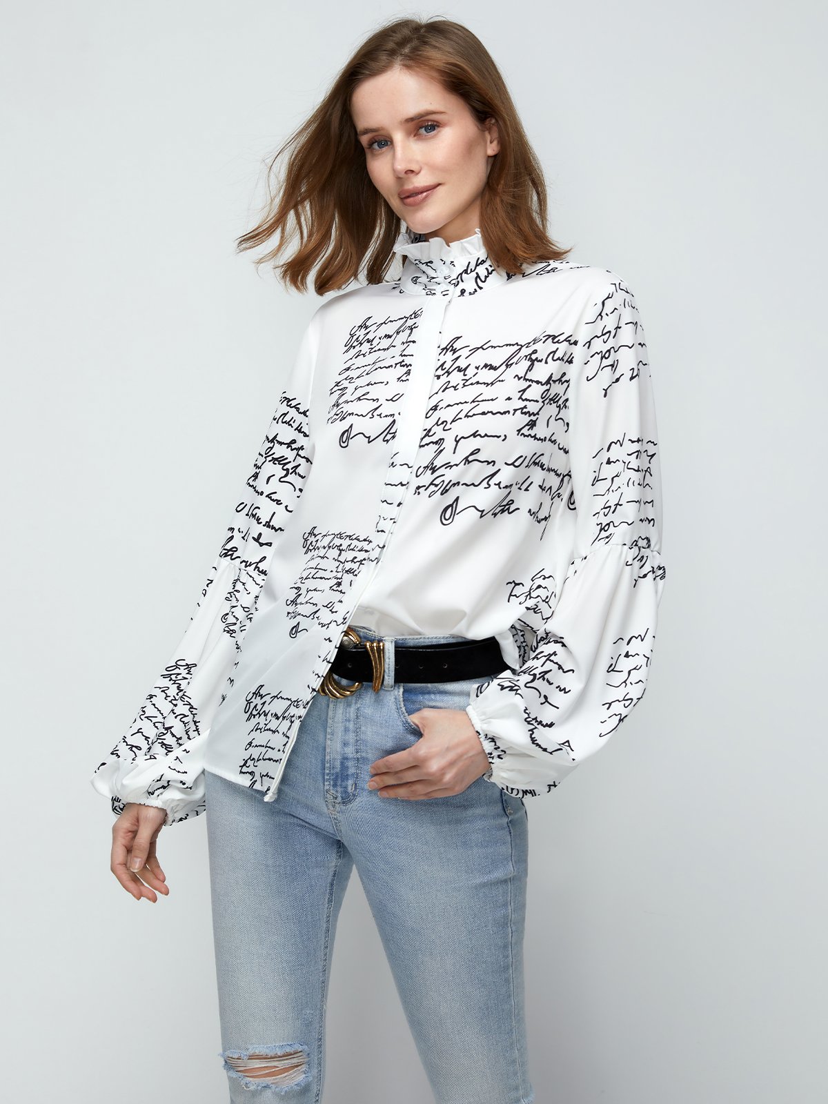 Stand Collar Vintage Letter Top