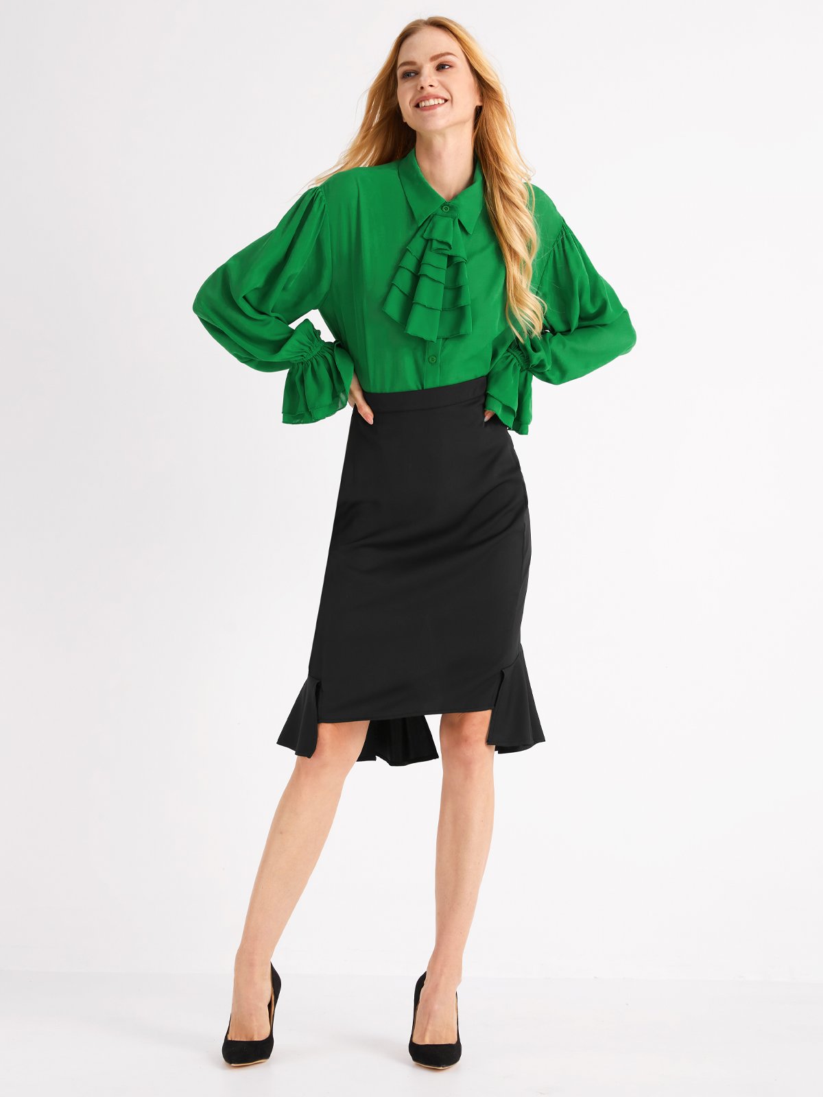 Shirt Collar Elegant  Flouncing  Top