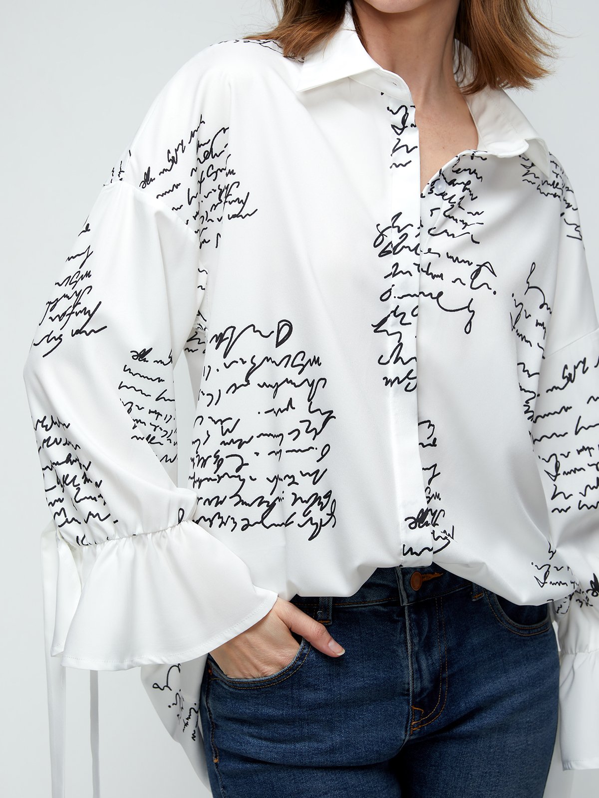 Long Sleeve Elegant Letter  Top