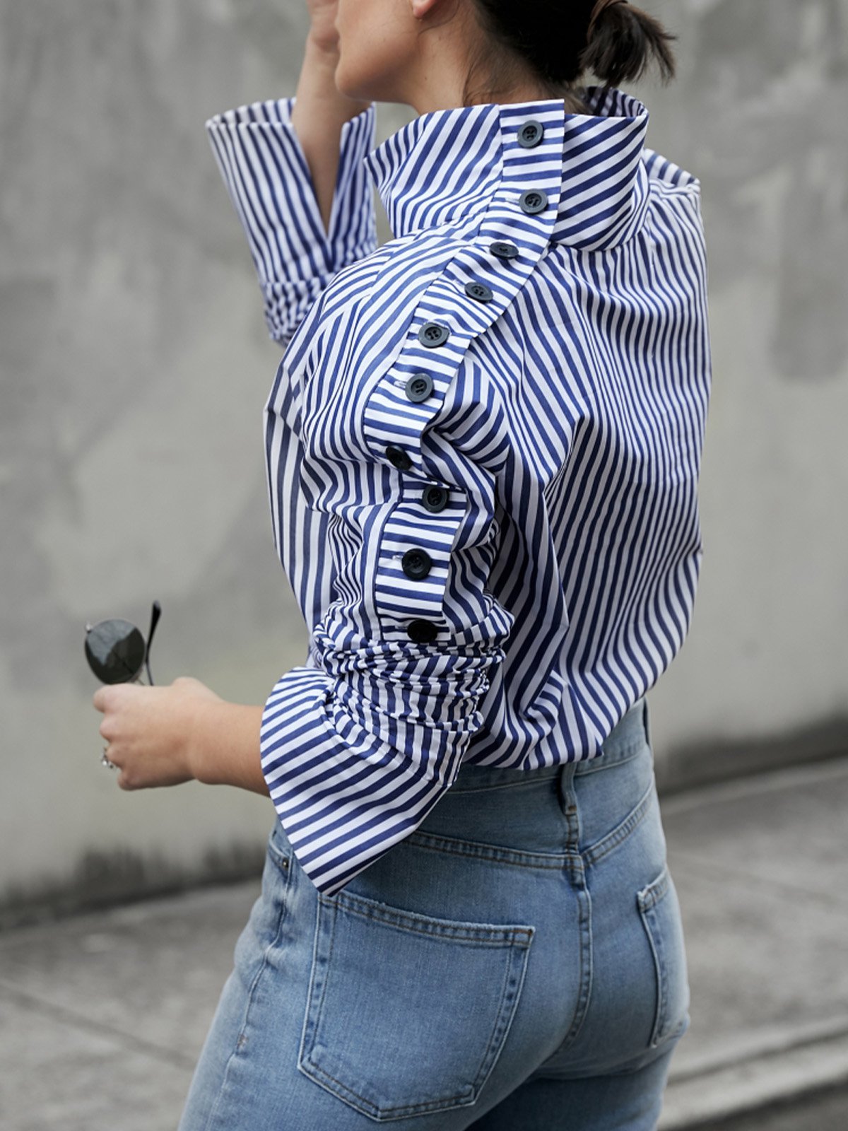 Casual High Neck Striped Long Sleeve Top