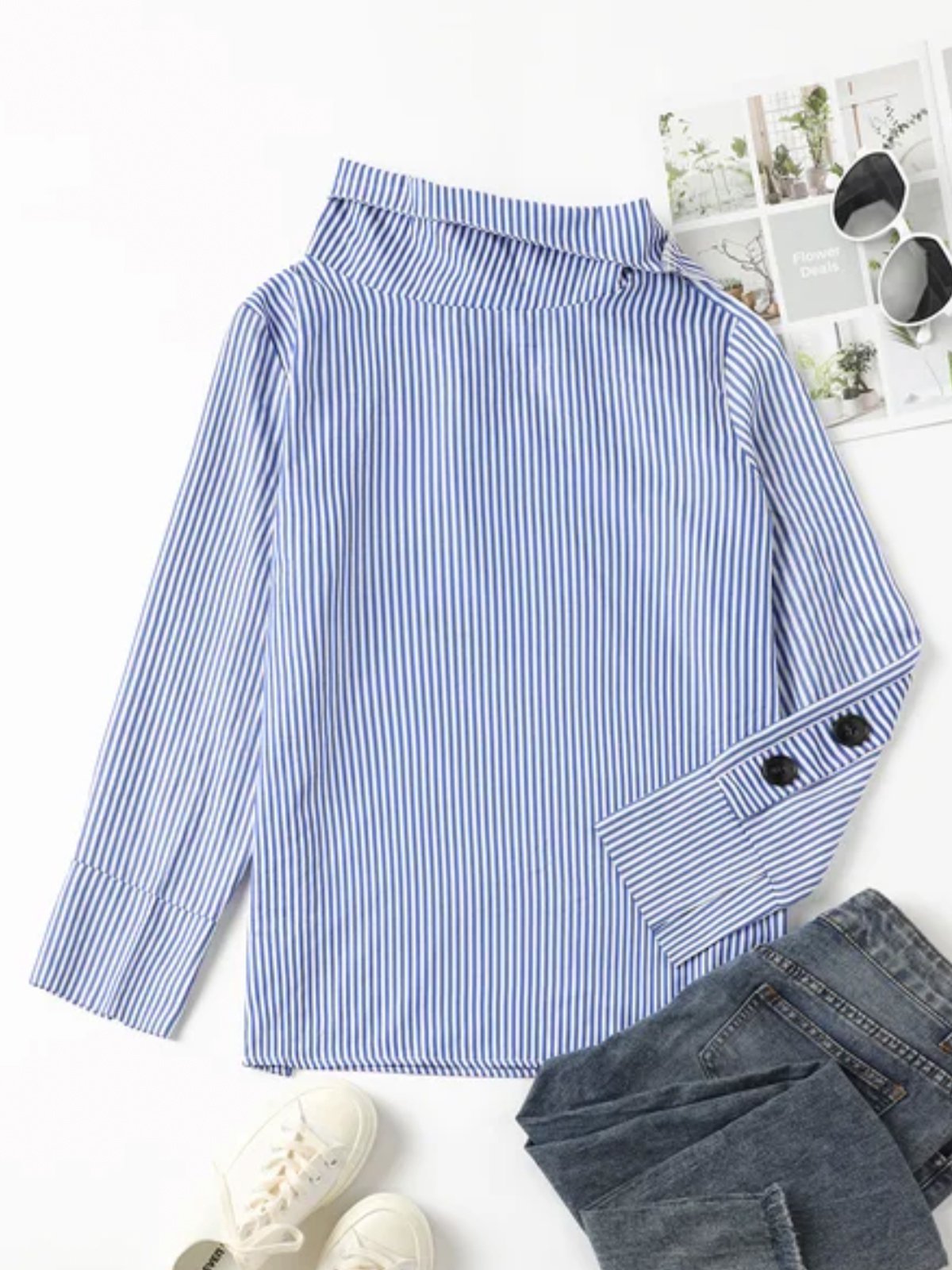 Casual High Neck Striped Long Sleeve Top
