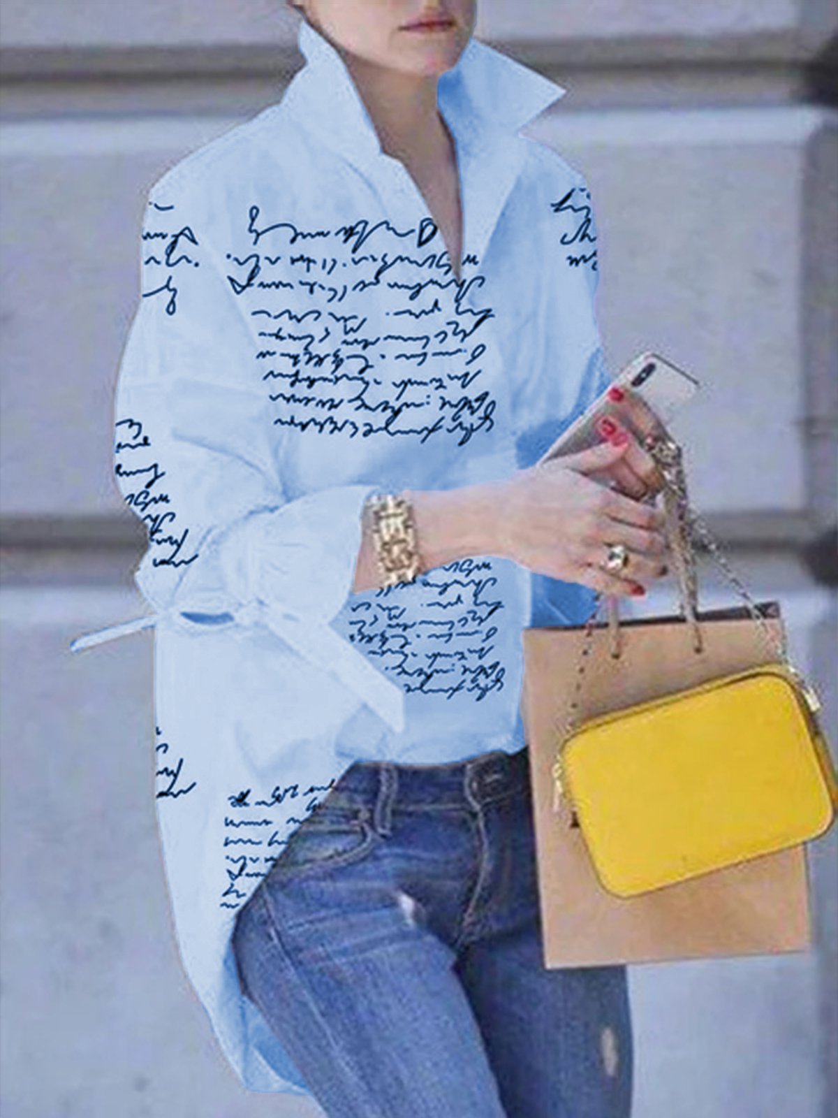 Long Sleeve Elegant Letter  Top