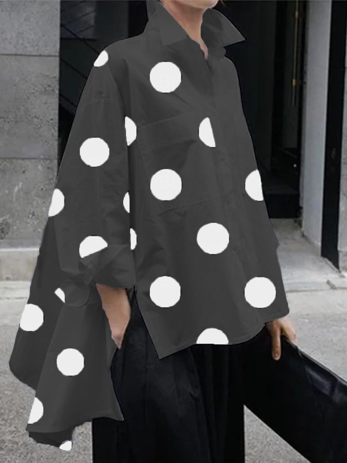 Shirt Collar Polka Dots Shift Elegant Top