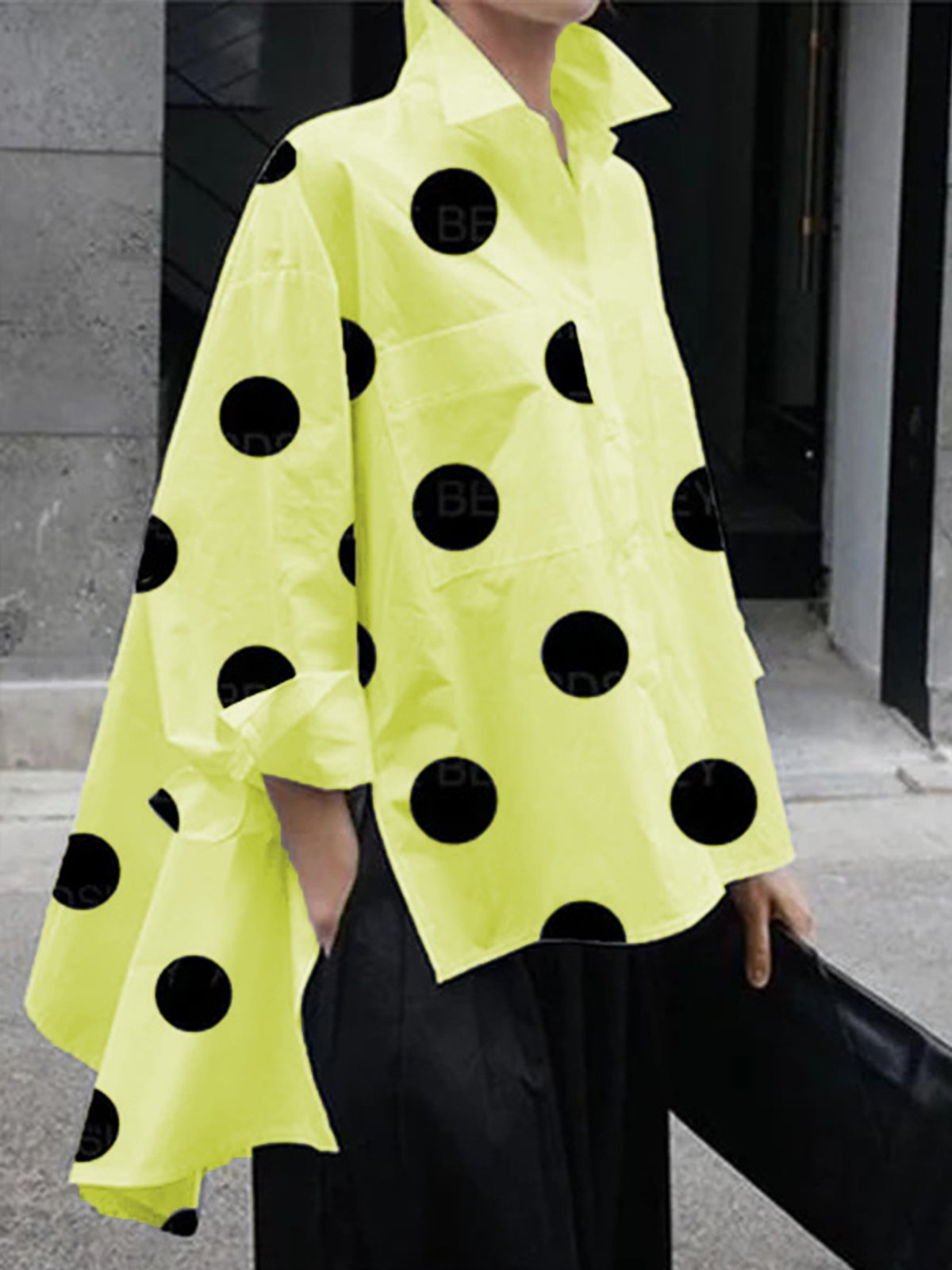 Shirt Collar Polka Dots Shift Elegant Top