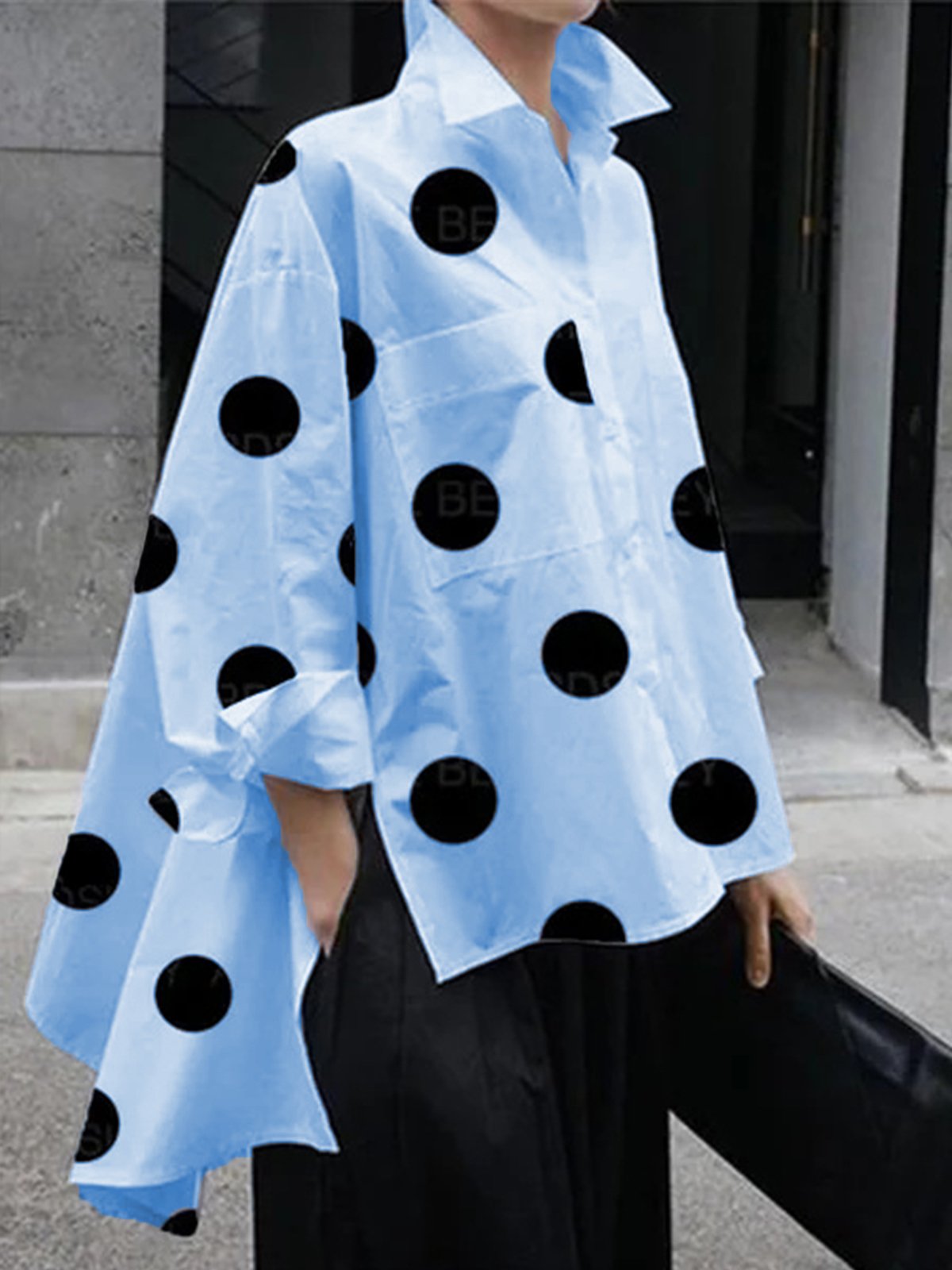 Shirt Collar Polka Dots Shift Elegant Top
