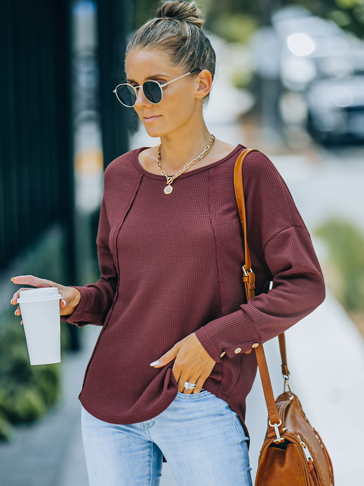 Solid Regular Fit Casual Long Sleeve Kint Top