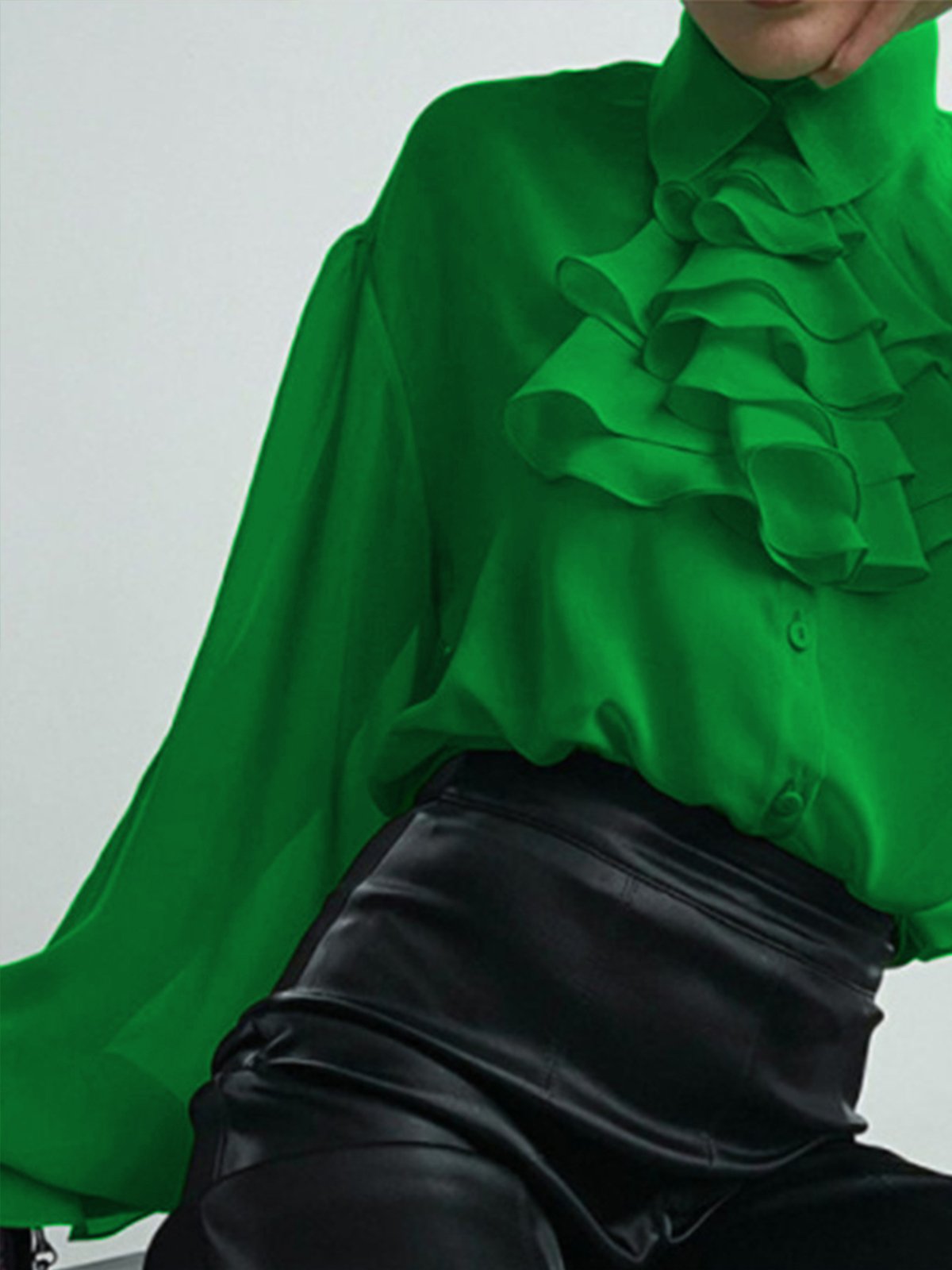 Shirt Collar Elegant  Flouncing  Top