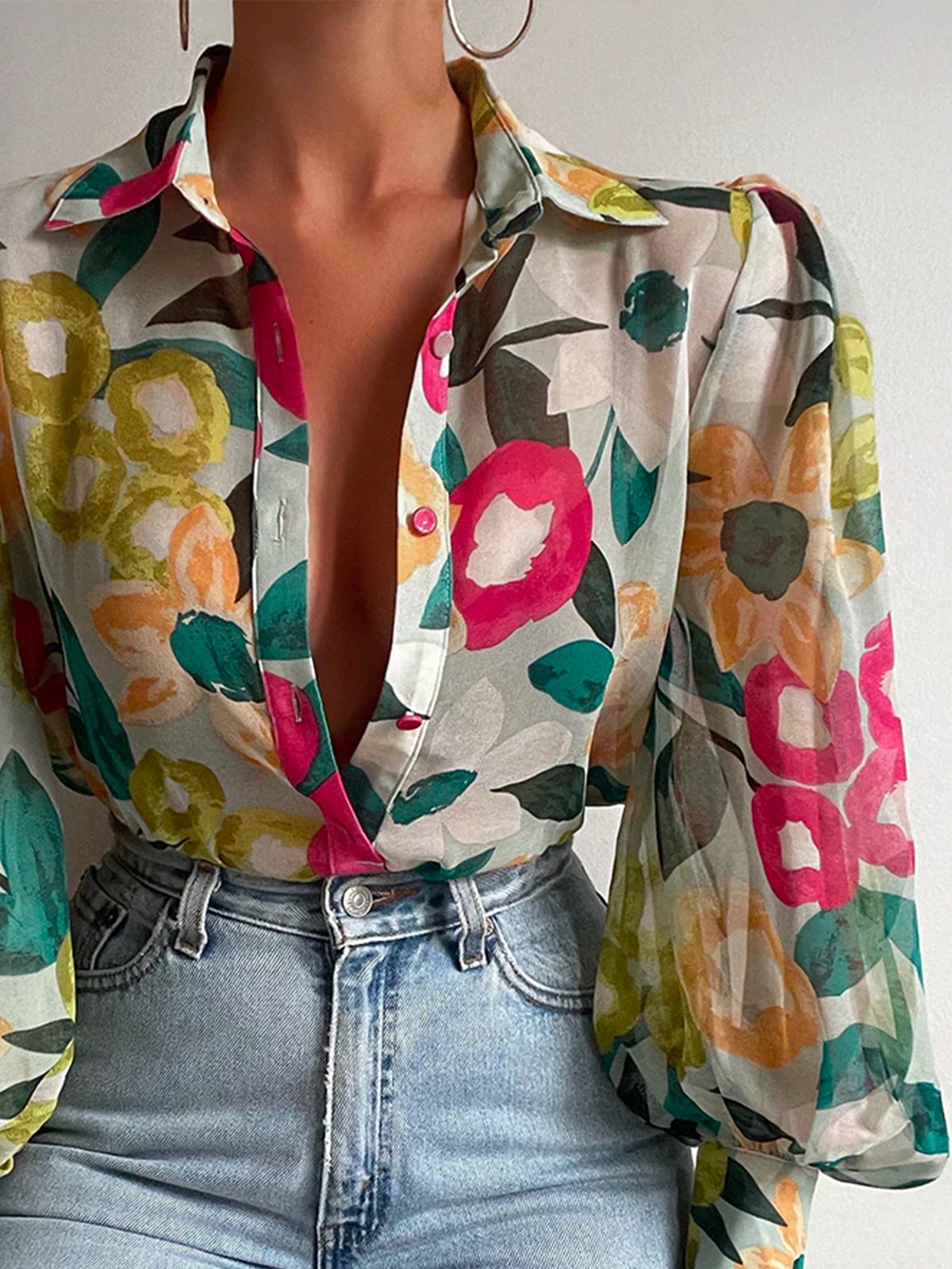 Shirt Collar Elegant Regular Fit Long Sleeve Blouse