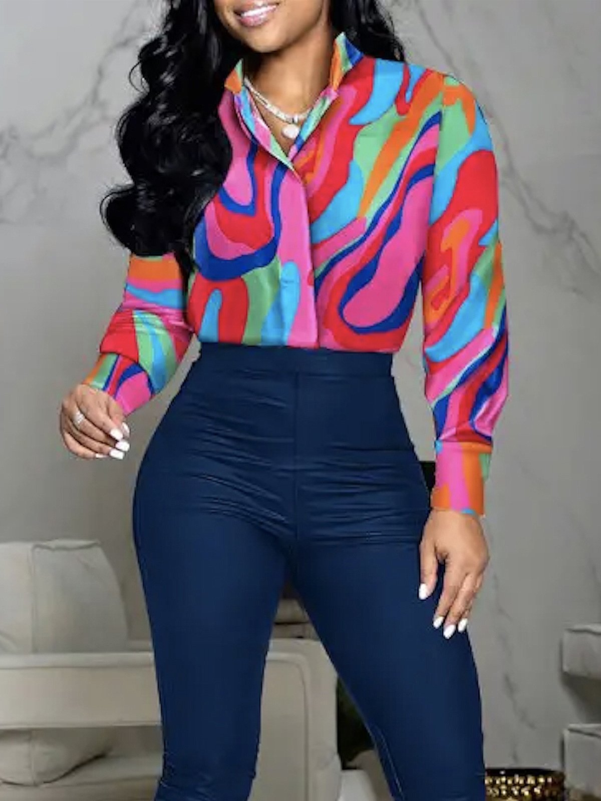 Long sleeve Abstract Regular Fit Urban Blouse
