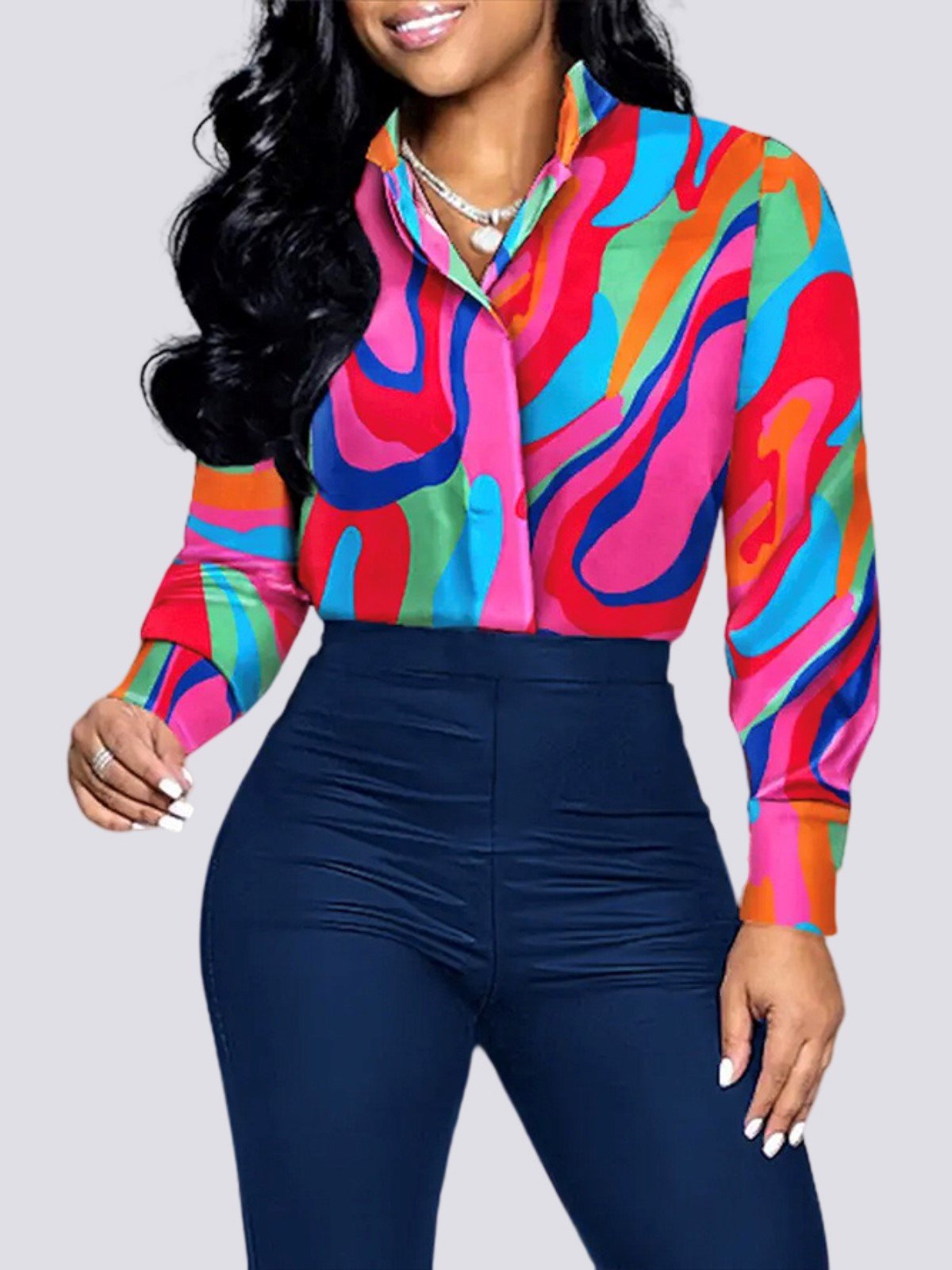 Long sleeve Abstract Regular Fit Urban Blouse