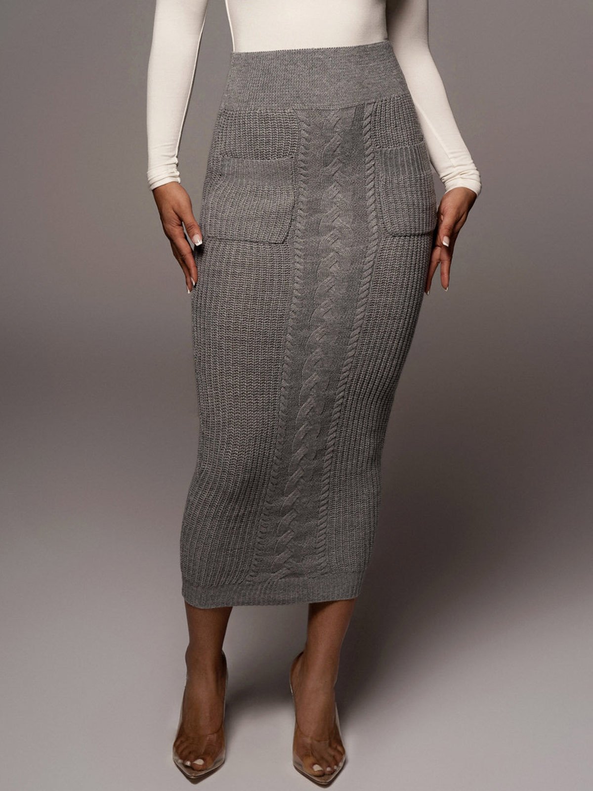 Plain High Waist Plain Sweater  Skirt