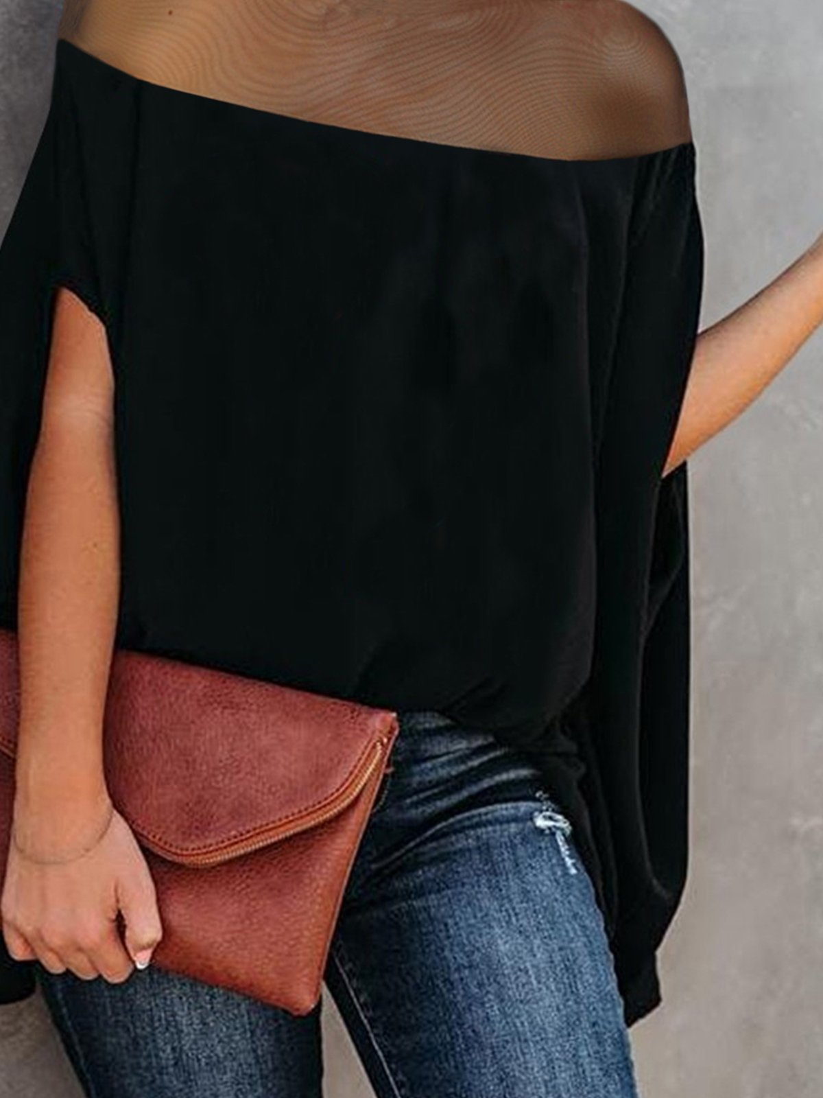 Loose Plain Turtleneck Elegant Blouse