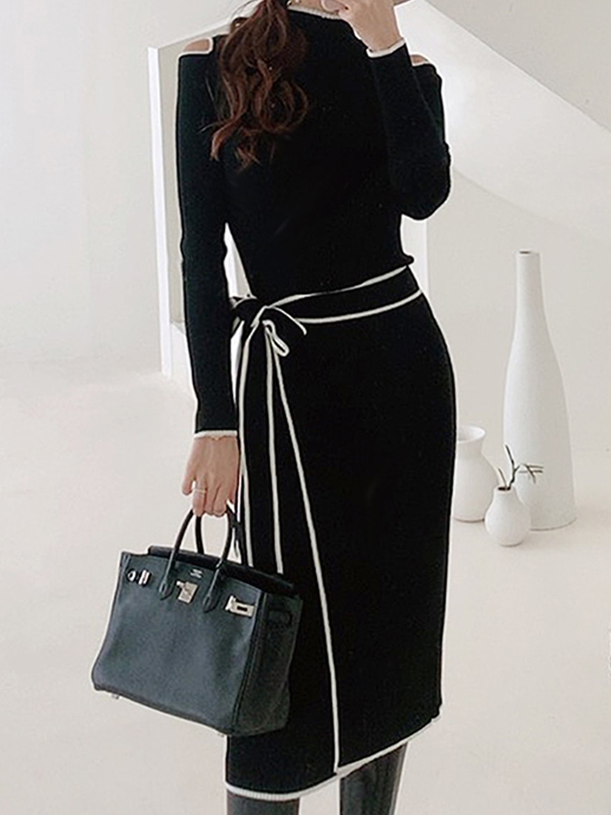 Tight Elegant Turtleneck Long sleeve Midi Dress