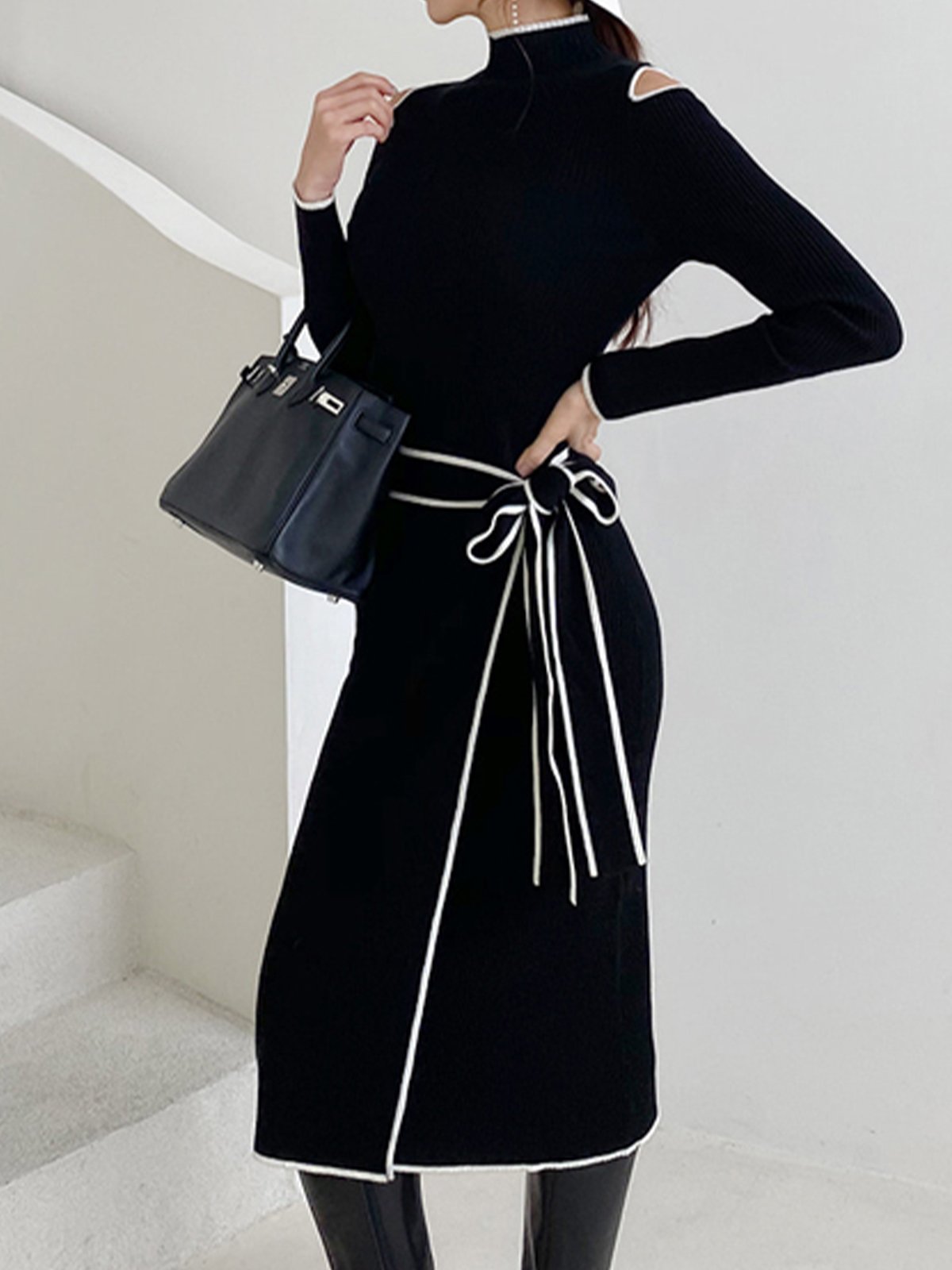 Tight Elegant Turtleneck Long sleeve Midi Dress