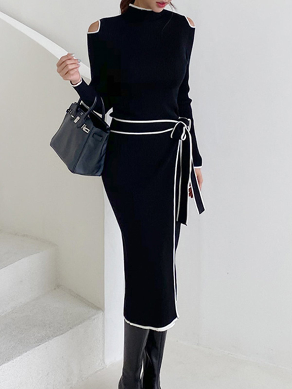 Tight Elegant Turtleneck Long sleeve Midi Dress