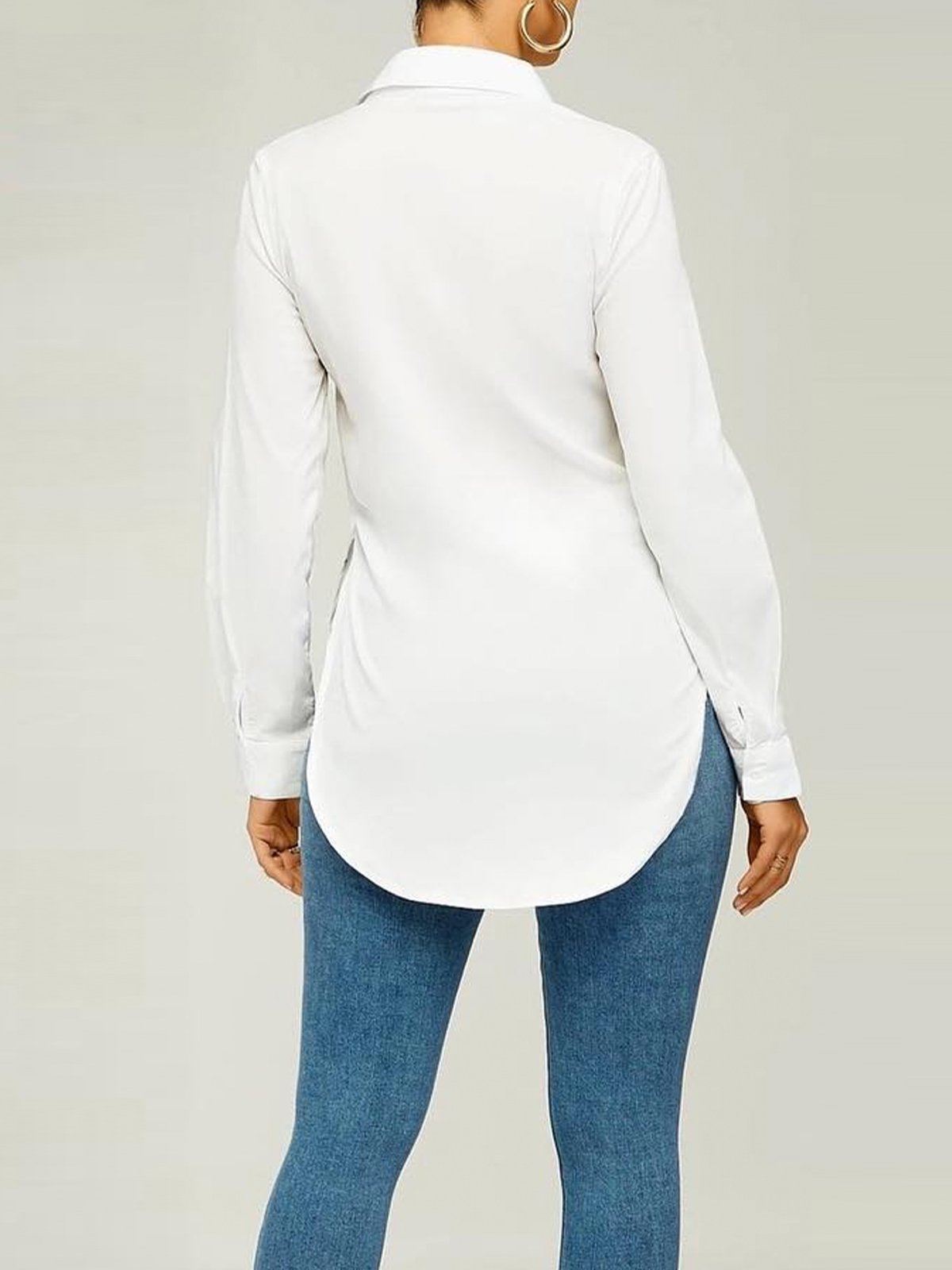 Urban Plain Regular Fit Shirt Collar Long Sleeve Blouse