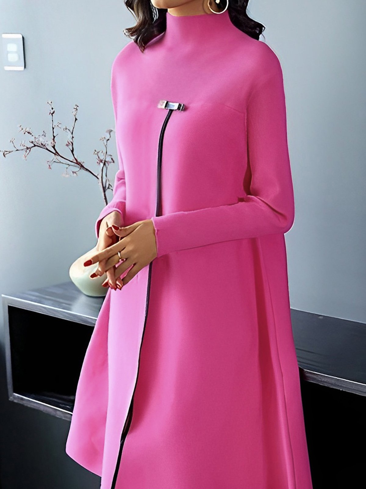 Elegant Loose Half Turtleneck Plain Dress