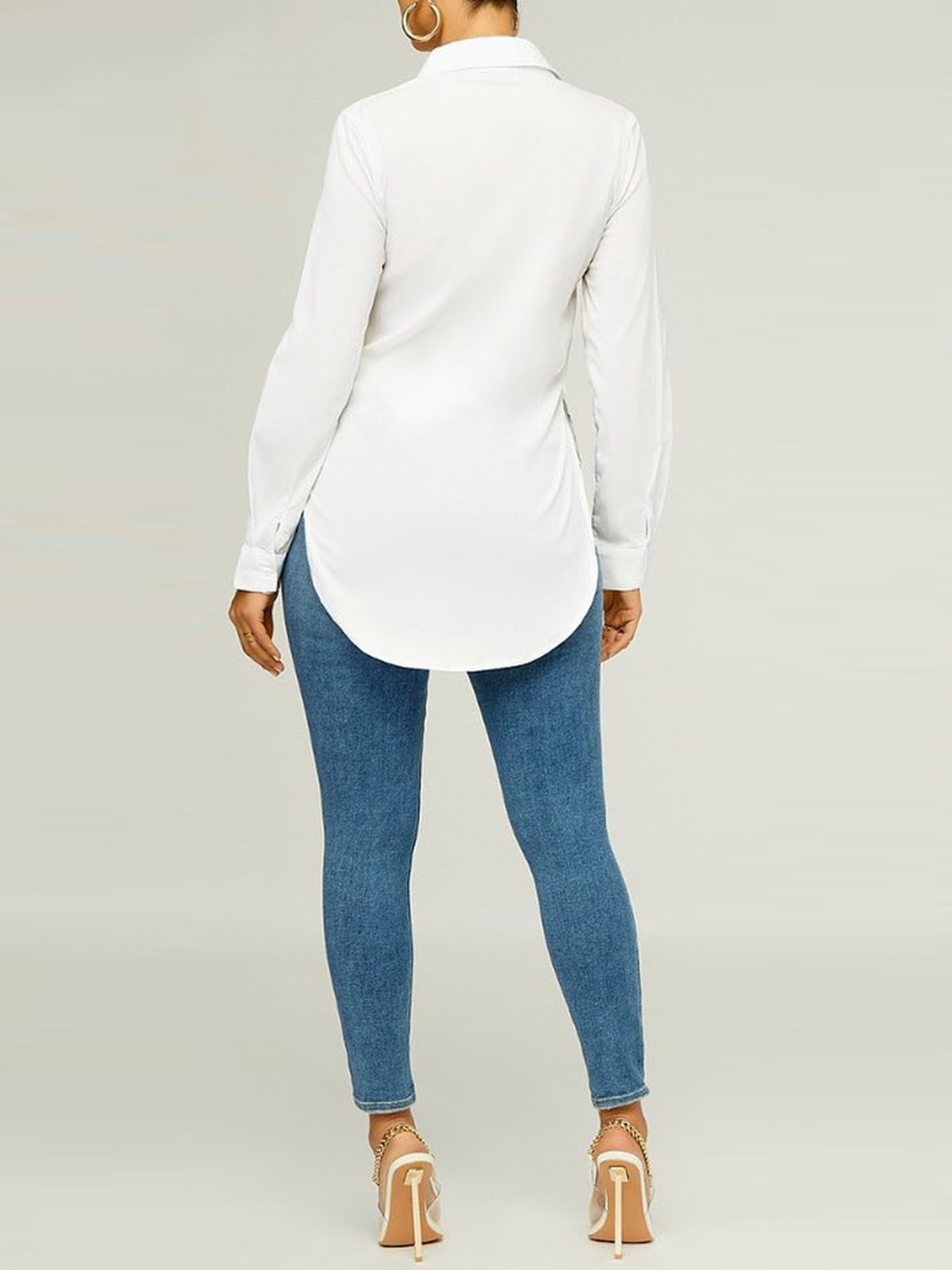 Urban Plain Regular Fit Shirt Collar Long Sleeve Blouse