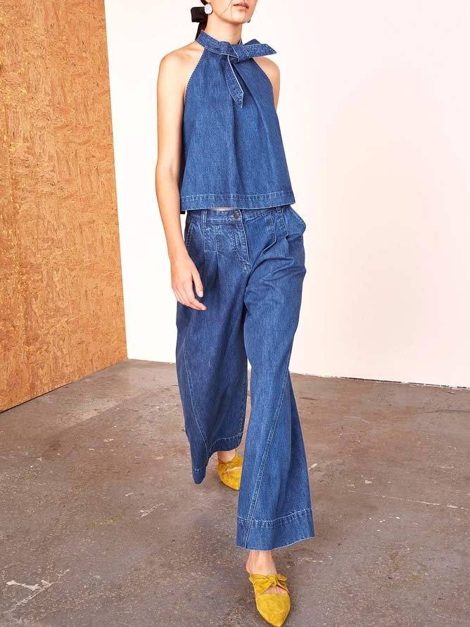 2023 Fashion week denim Halter Loose Urban Plain Tank Top
