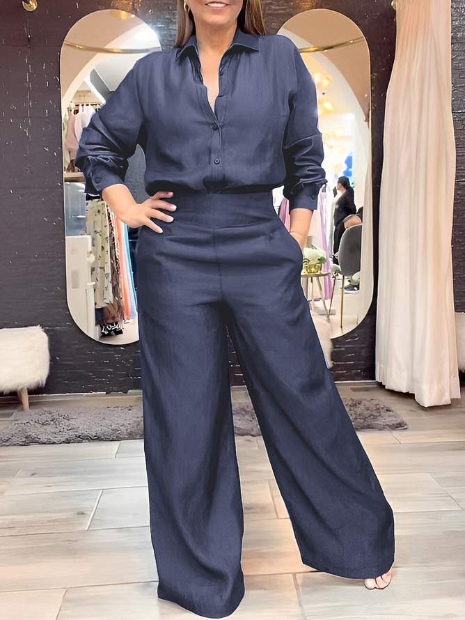 Plain Urban Shirt Collar Faux Denim  Blouse