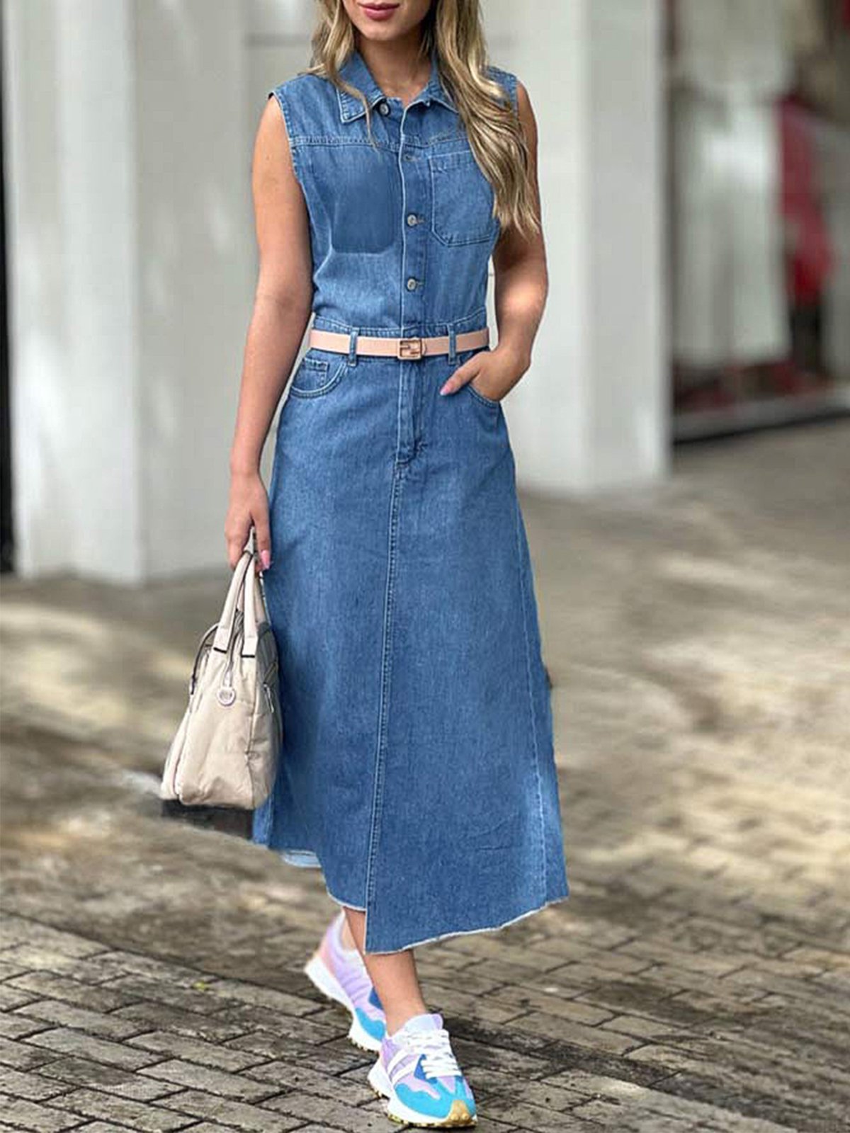 Plain Regular Fit Denim Casual Denim Dress