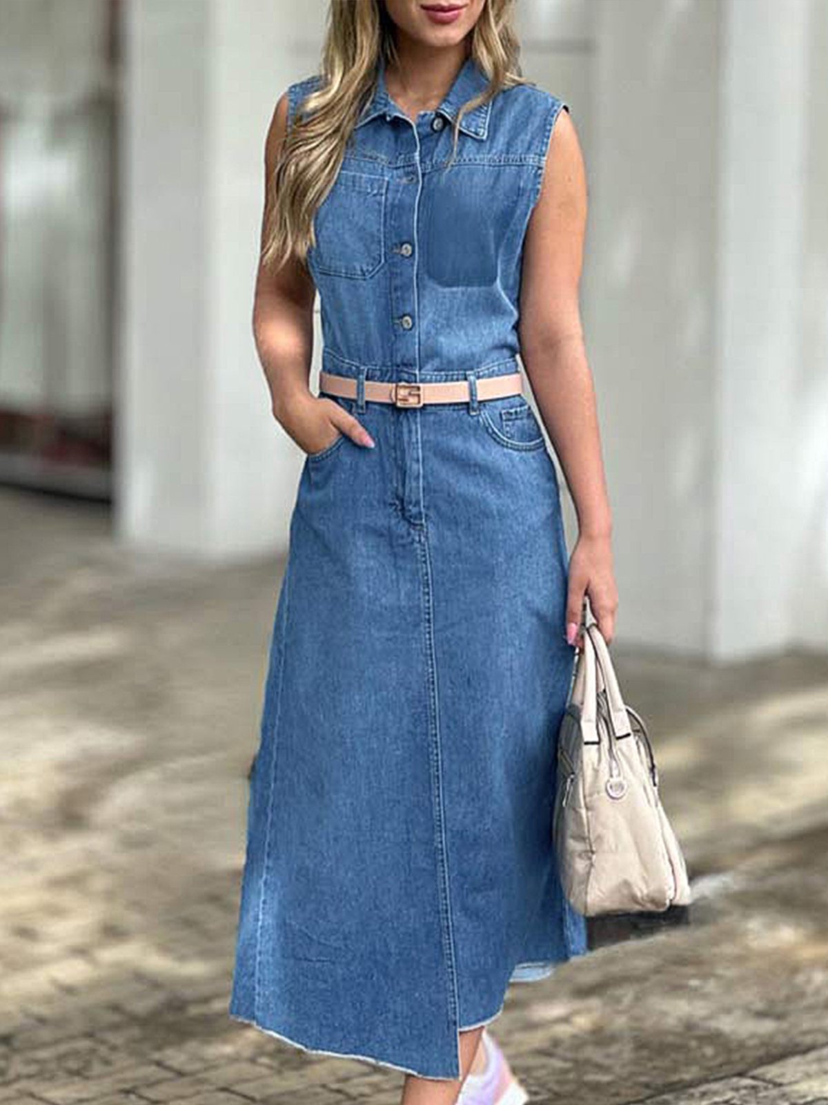 Plain Regular Fit Denim Casual Denim Dress