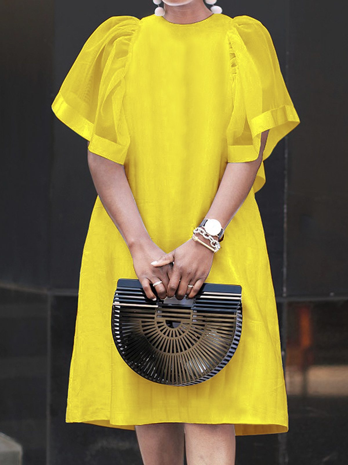 Loose Urban Crew Neck Short sleeve Plain Skirt Dress