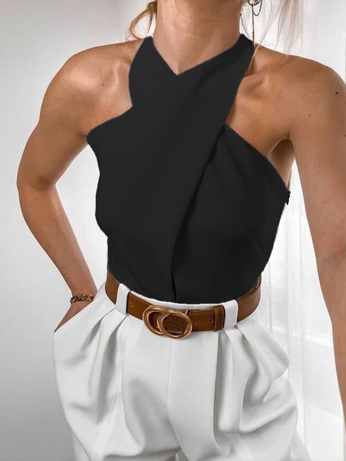Regular Fit Plain Halter Urban Tank Top