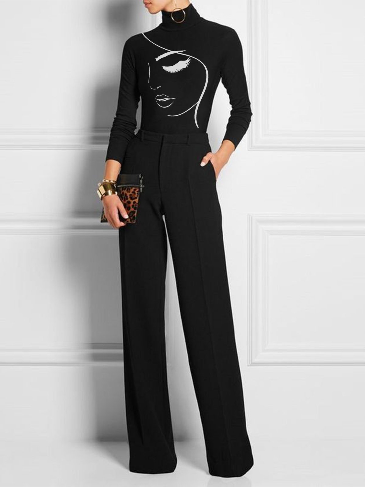 Tight Face Turtleneck Urban Long Sleeve T-Shirt