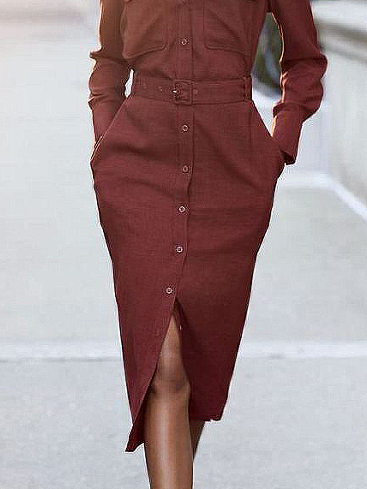 Urban Regular Fit Shirt Collar Long sleeve Dress With Belt