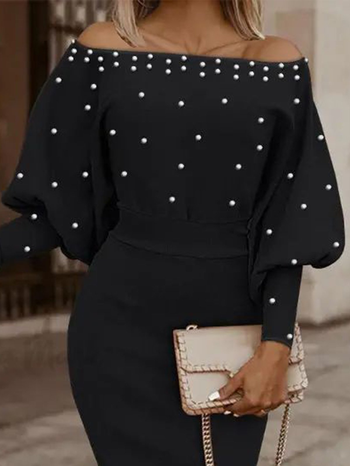 Regular Fit Plain Elegant Cold Shoulder Midi Dress With No Belt