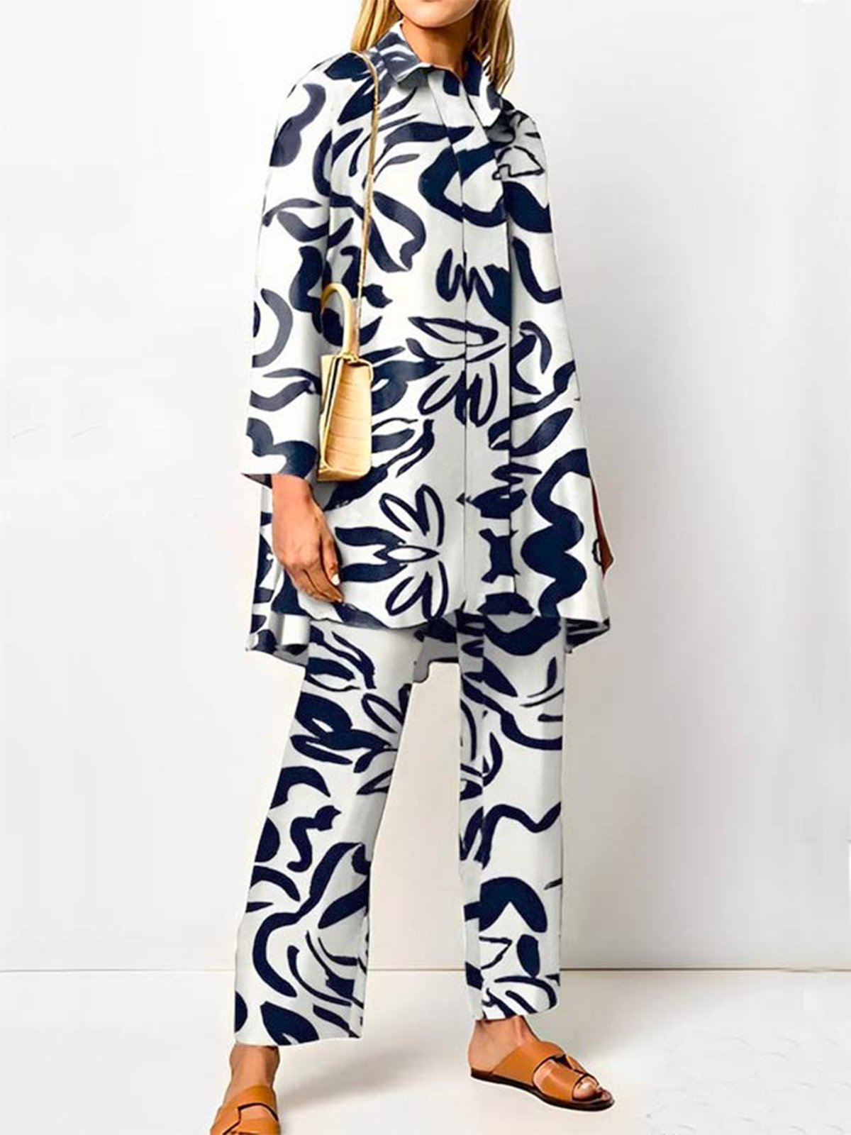 Shirt Collar Loose Elegant Abstract Blouse