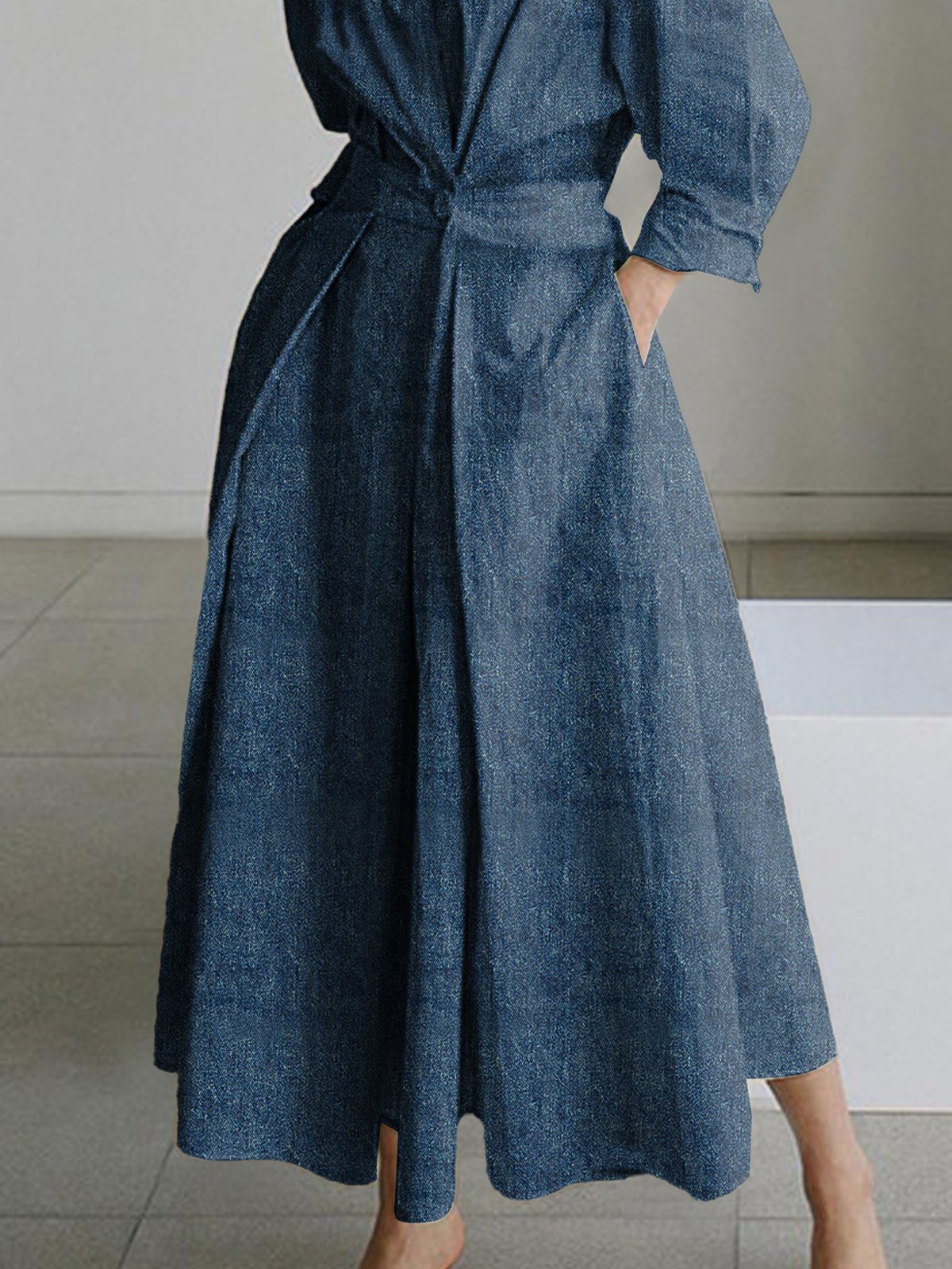 Urban Stand Collar Denim Dress With No Belt