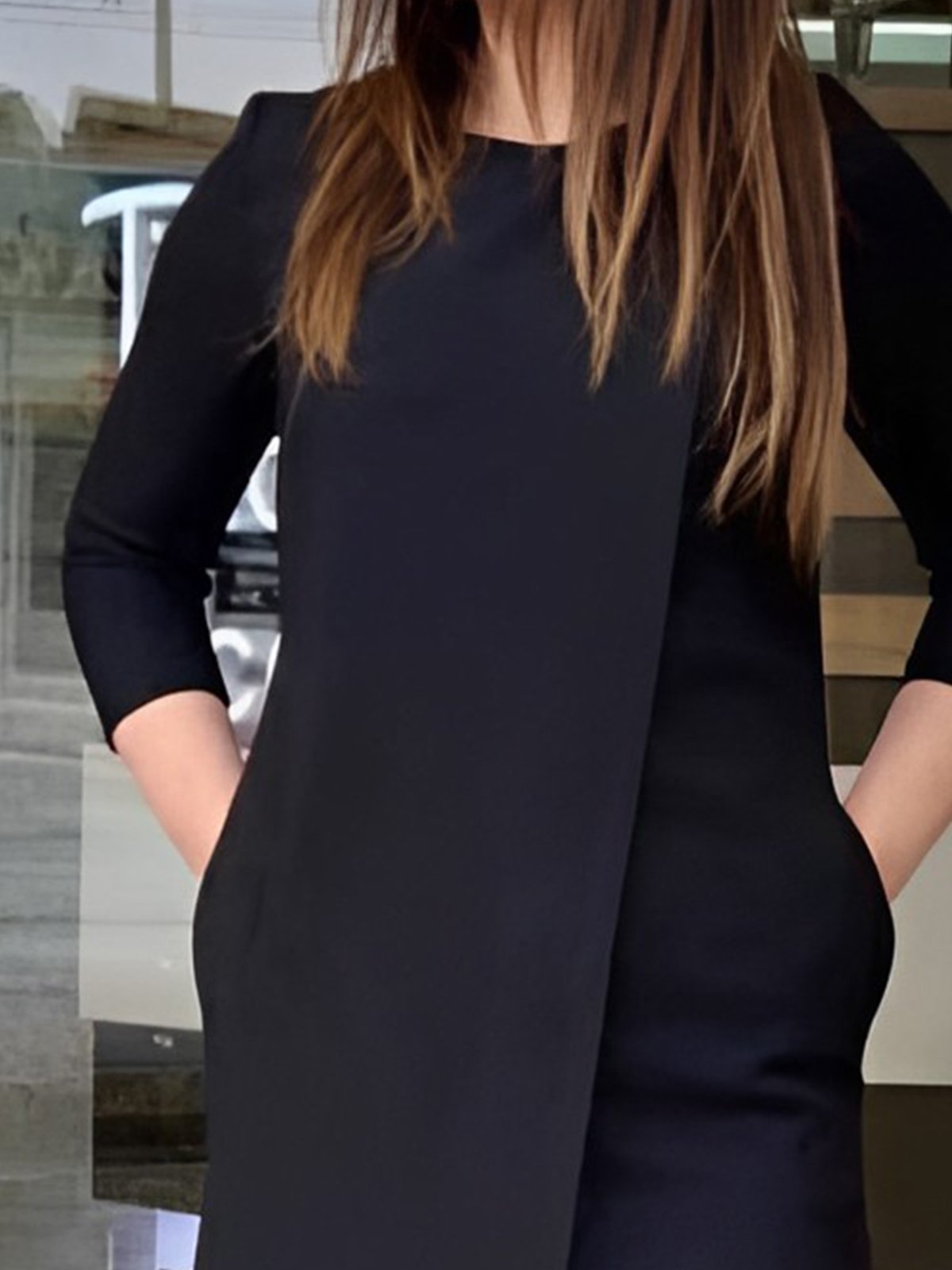 Urban Plain Crew Neck Midi Dress With No Belt